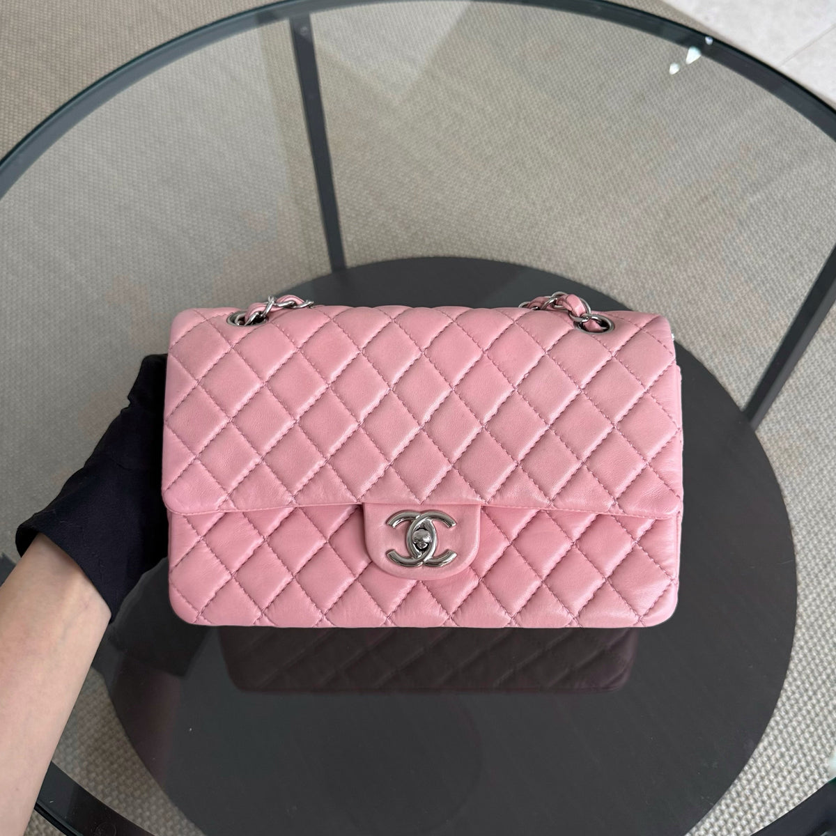 Chanel Classic Flap Medium - 25CM Quilted Lambskin Light Pink Silver Hardware Series 12