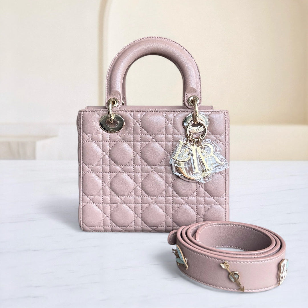 Dior Lady Small Flap - Cannage Lambskin Blush Pink Gold Hardware