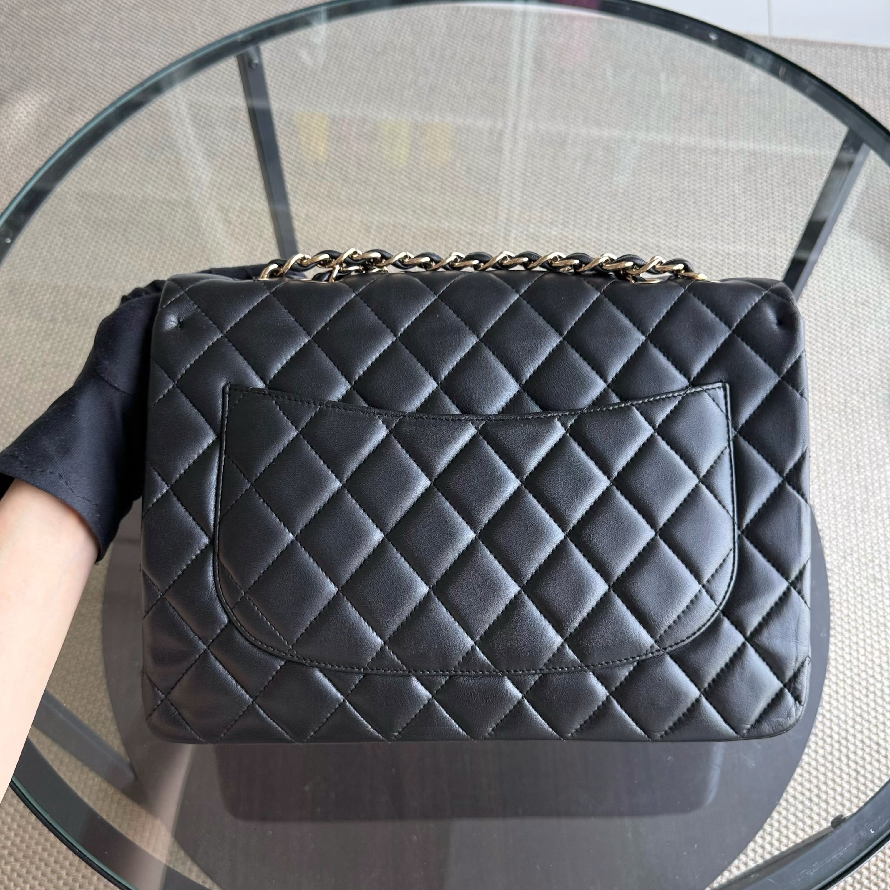 Chanel Classic Flap Jumbo - 30CM Single Flap Quilted Lambskin Black Gold Hardware Series 13
