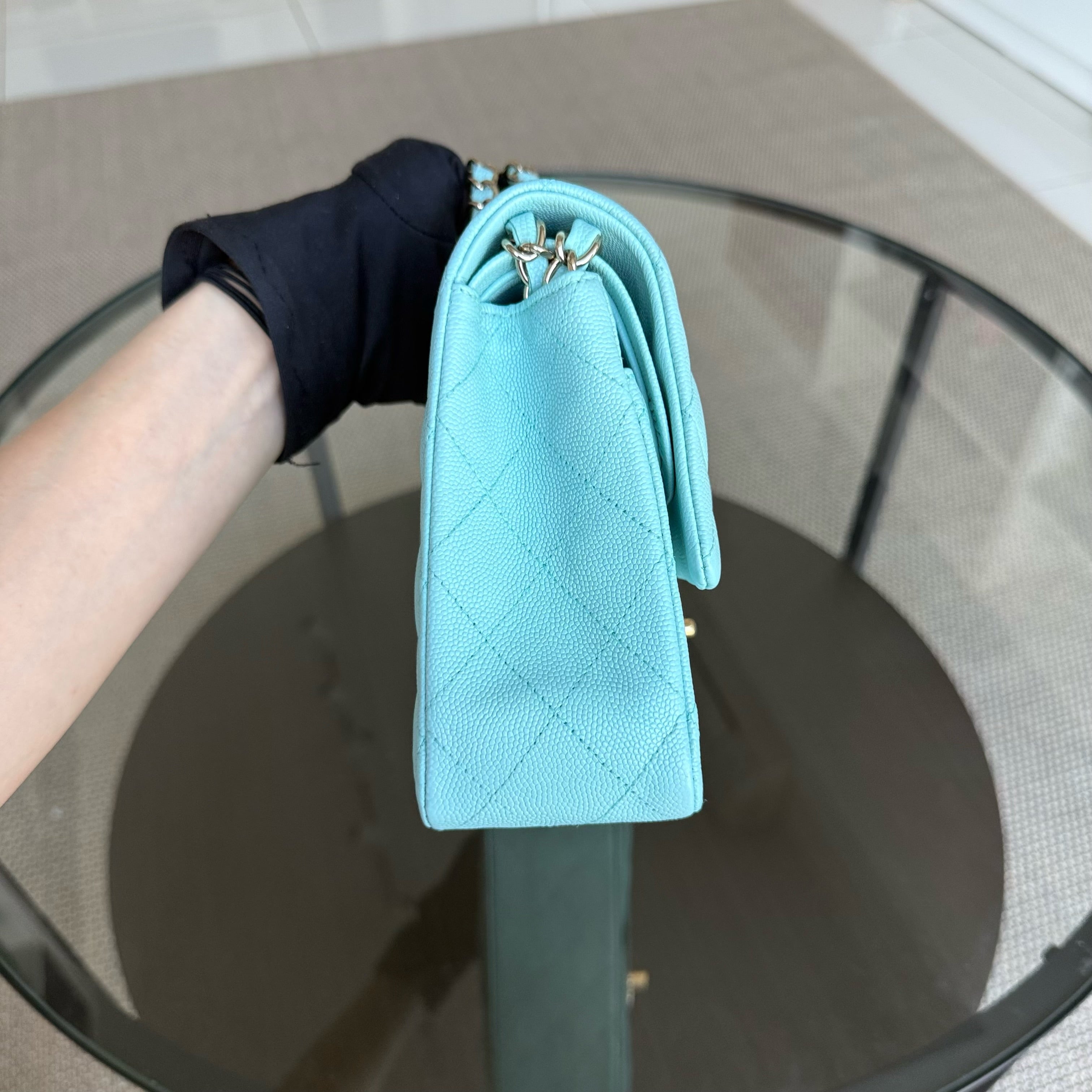 Chanel Classic Flap Medium - Caviar 25CM Quilted Tiffany Light Blue Gold Hardware Series 26