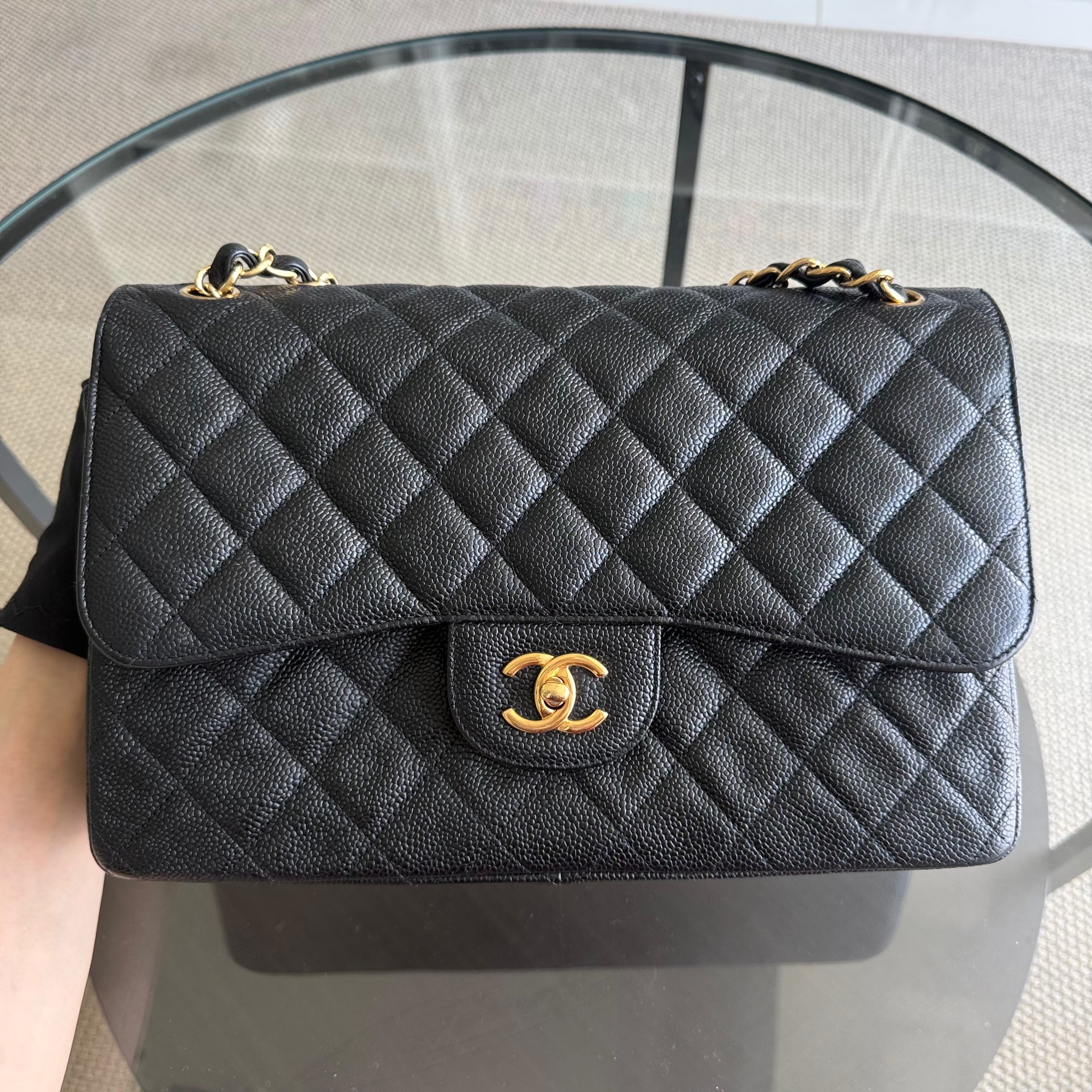 Chanel Classic Flap Jumbo - Caviar Double Flap 30CM Quilted Black Gold Hardware Series 15
