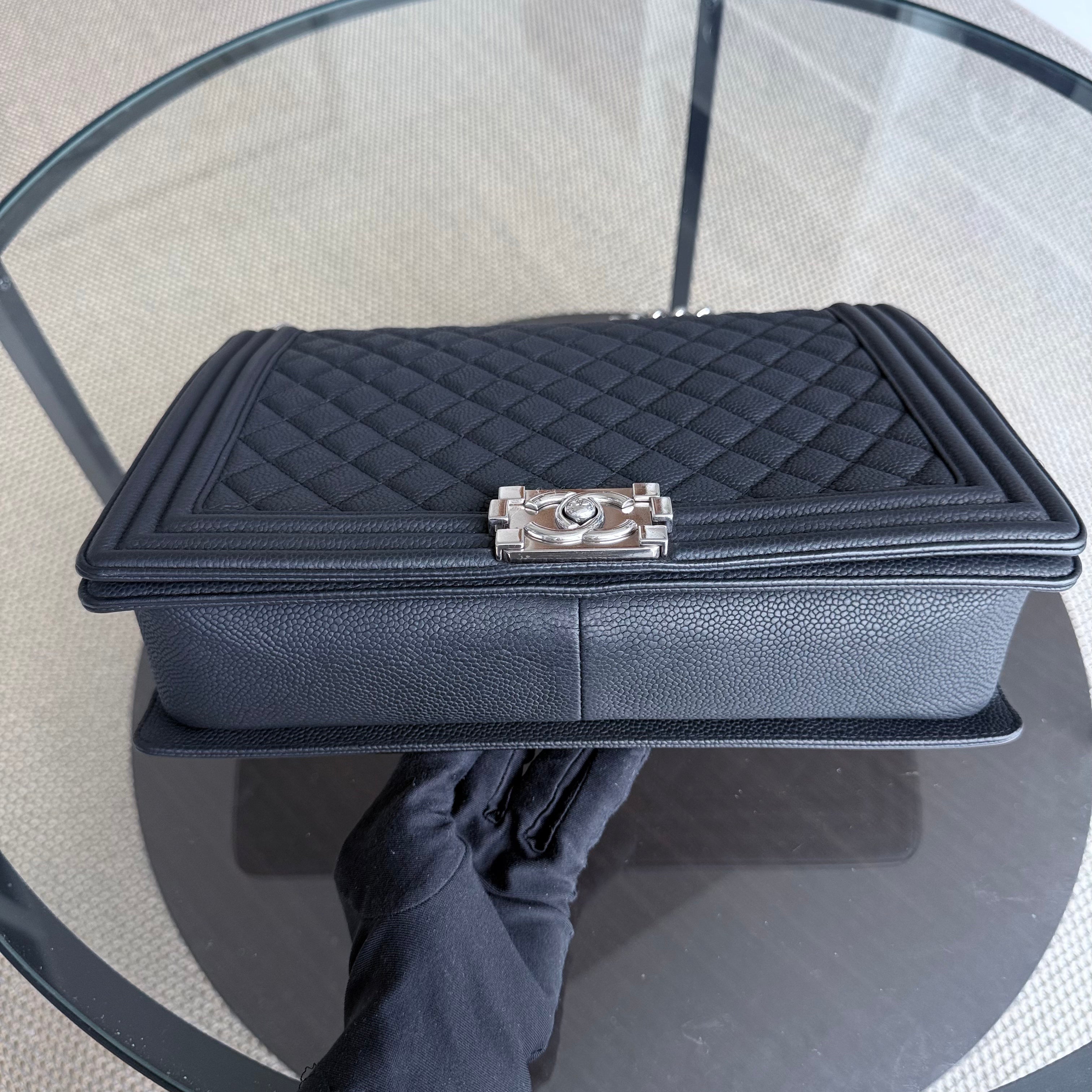 Chanel Boy Large - Caviar 30CM Quilted Black Silver Hardware Series 17