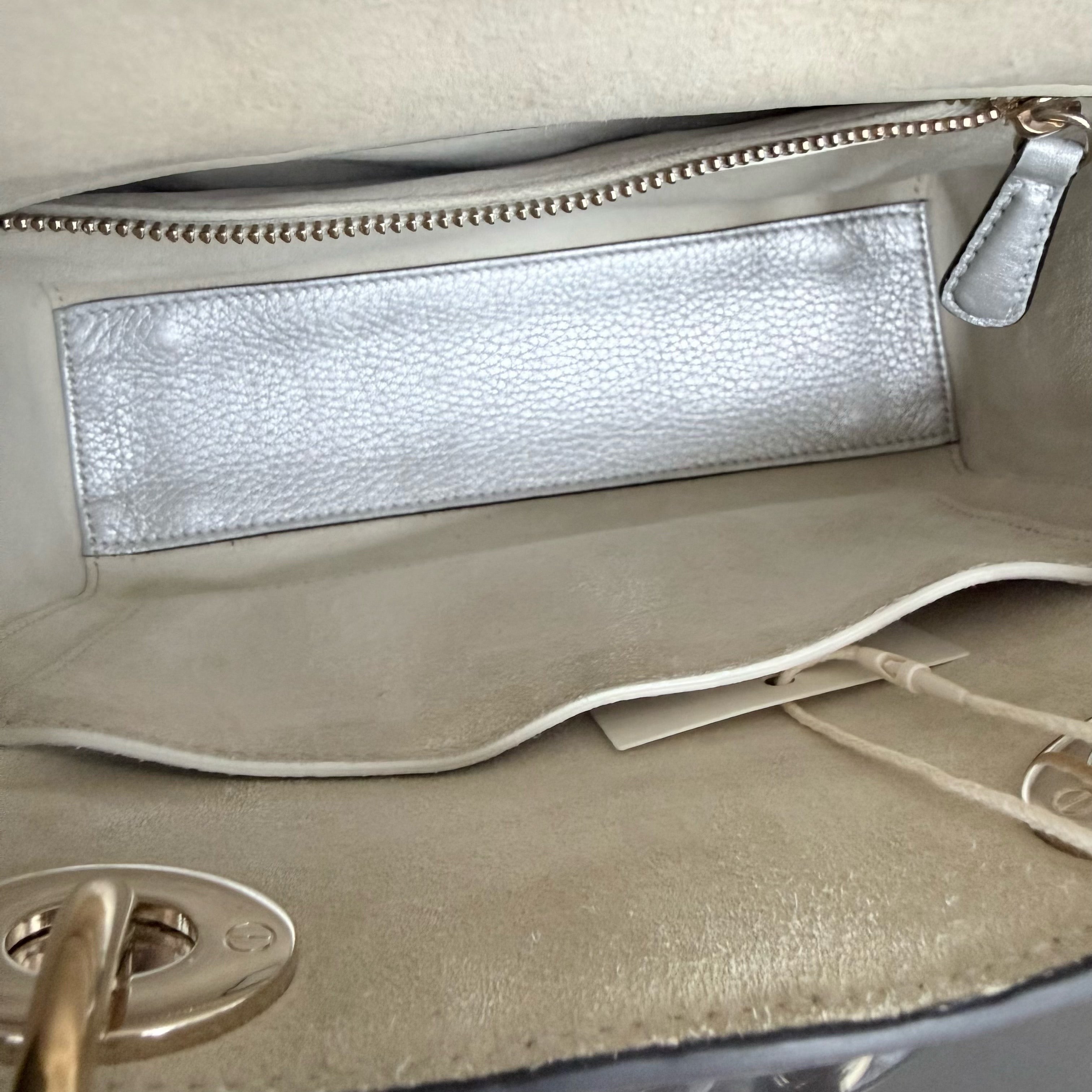 Dior Lady Small - Cannage Gray Calfskin Gold Hardware