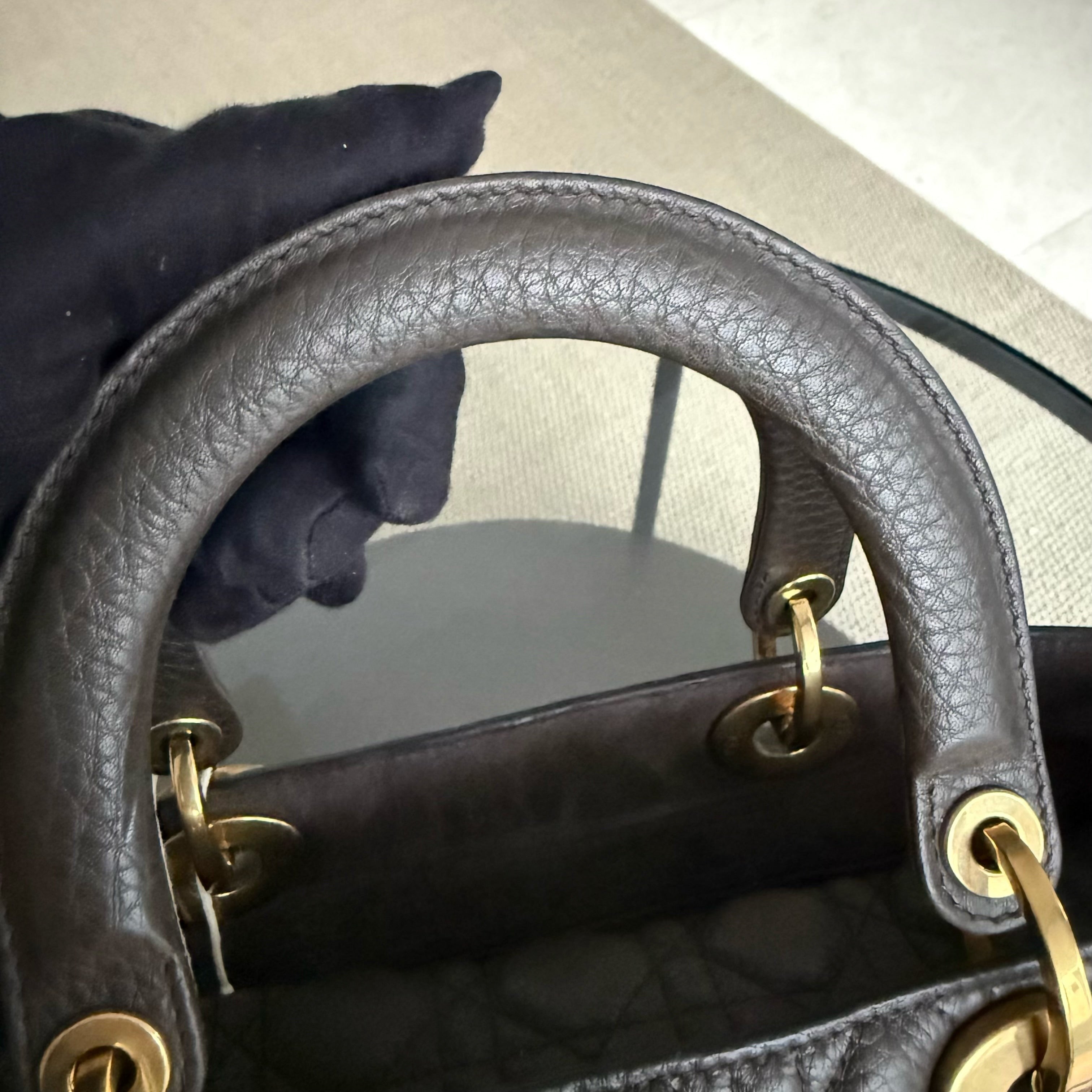Dior Lady Large Flap - Calfskin Cannage Dark Brown Gold Hardware
