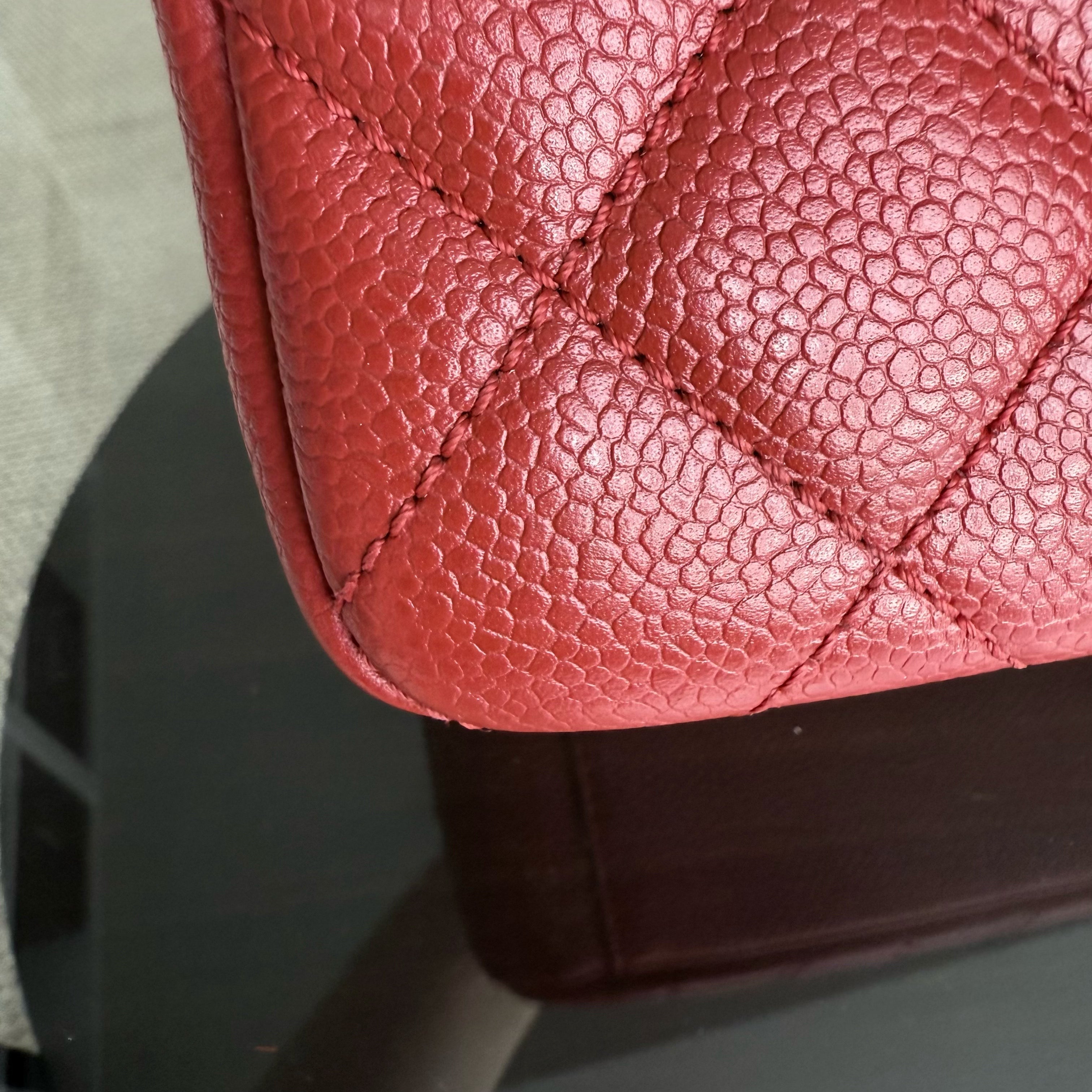 Chanel PST Petite Shopping Tote - Caviar Quilted Red Silver Hardware Series 18