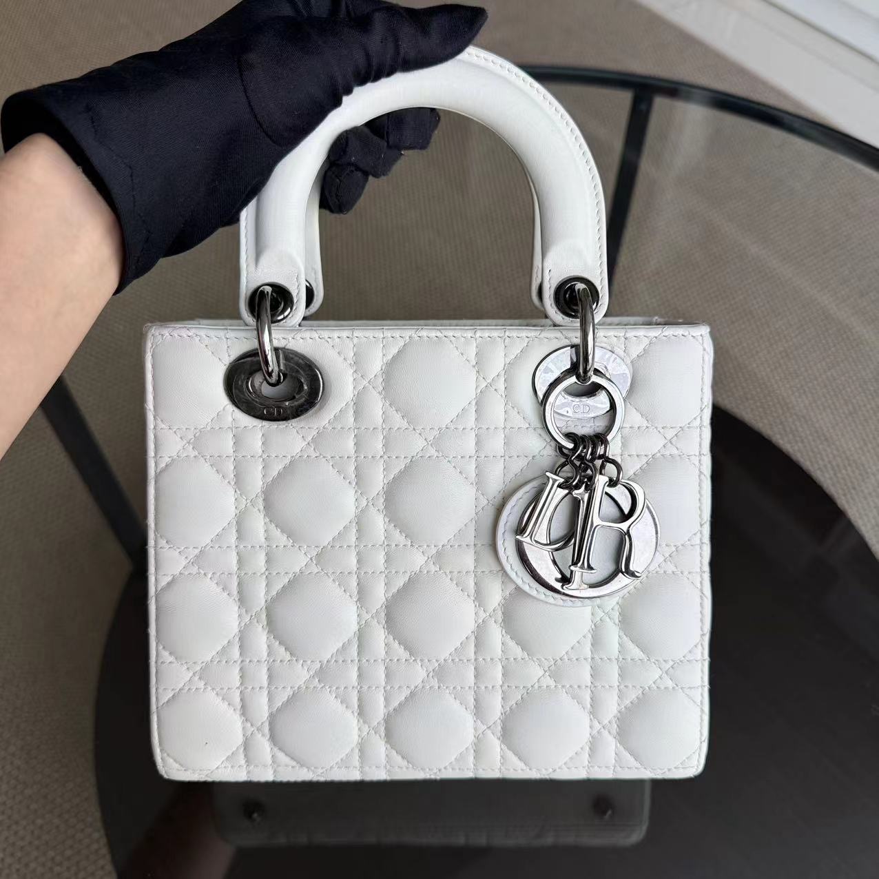 Dior Lady Small ABC MyABC Cannage Lambskin White Silver Hardware Shoulder Bag