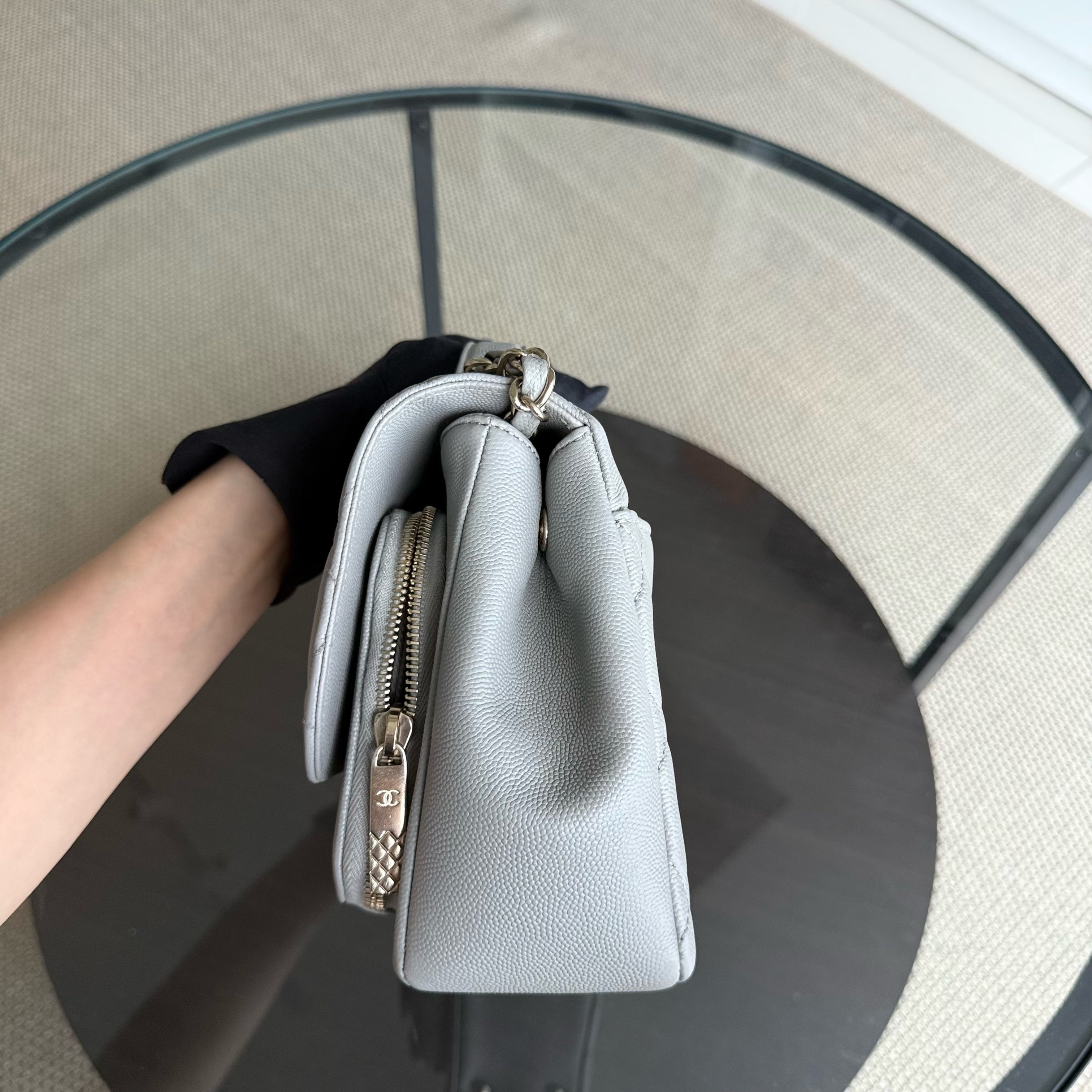 Chanel Business Affinity Medium - Caviar Quilted Grained Calfskin Grey Gray Gold Hardware Series 28