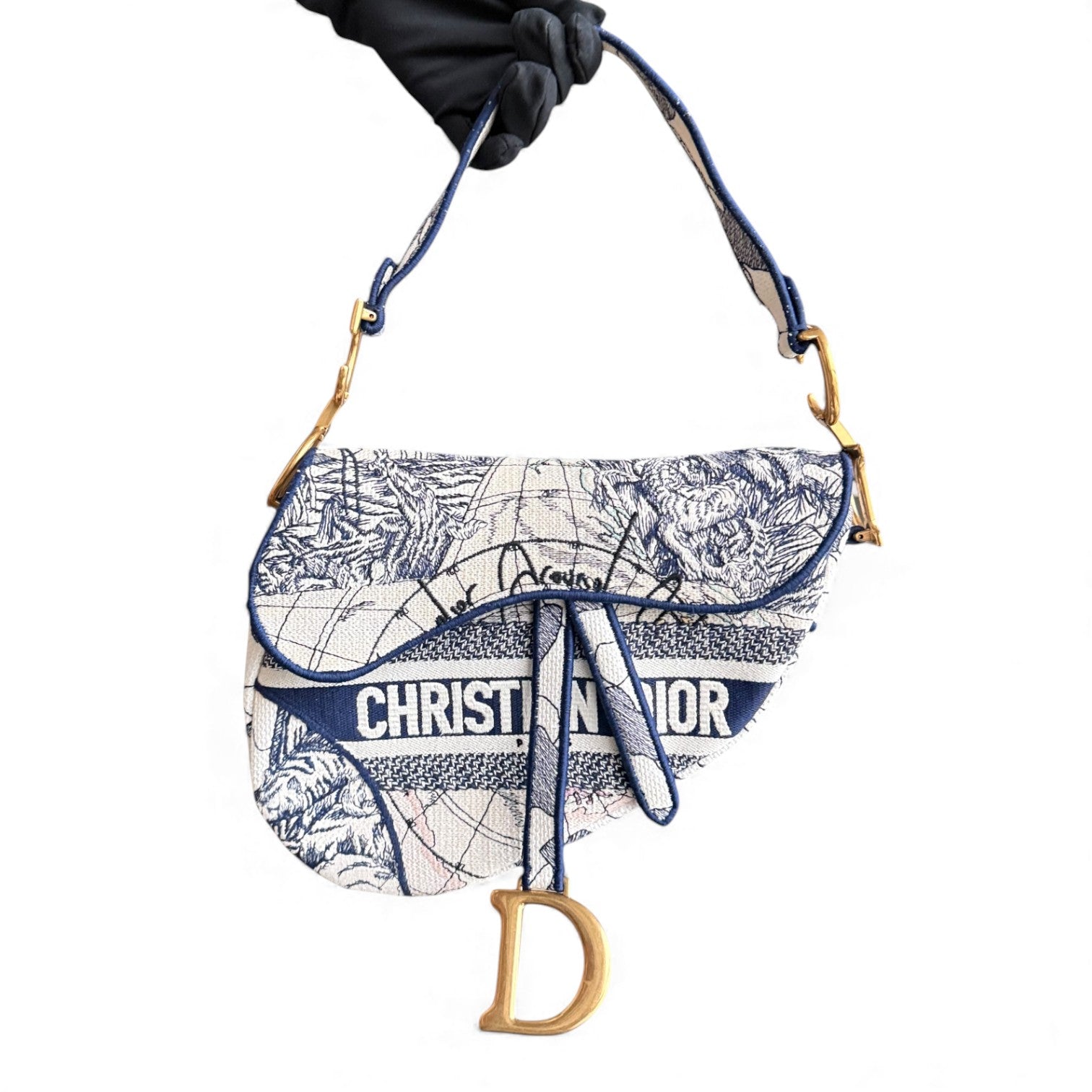 Dior Saddle Medium Blue Toile De Jouy Embroidery Canvas AGHW