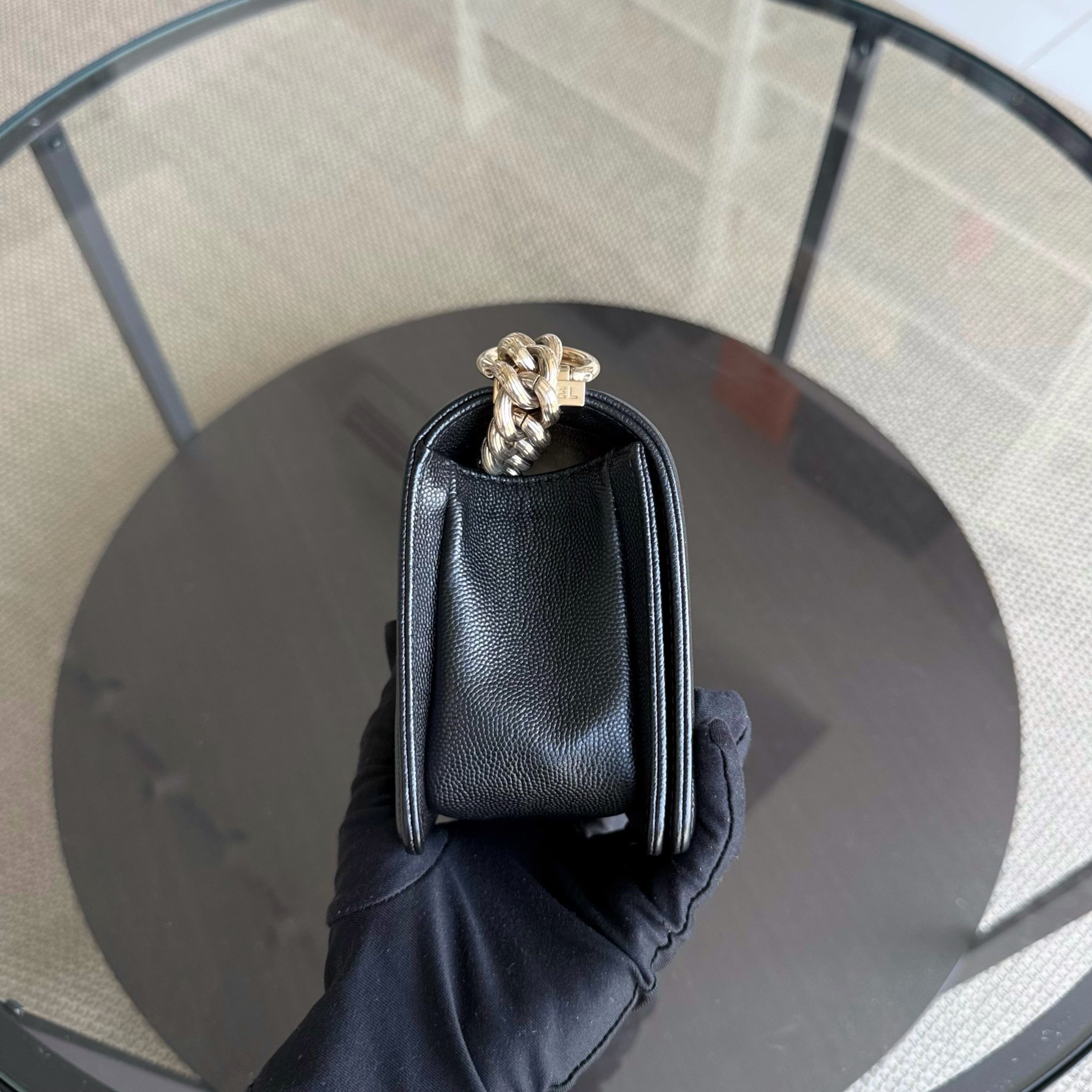 Chanel Boy Small - Caviar Quilted Grained Calfskin Black Gold Hardware Series 23