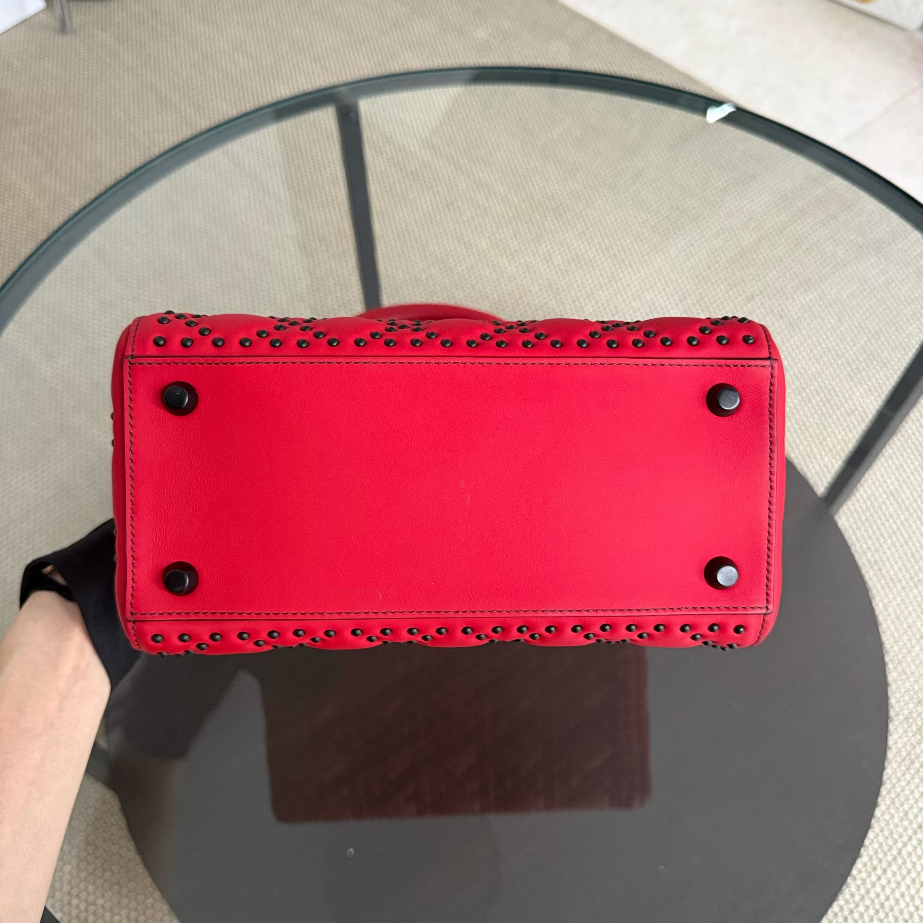 Dior Lady Medium Flap - Studded Cannage Calfskin Red Black Hardware