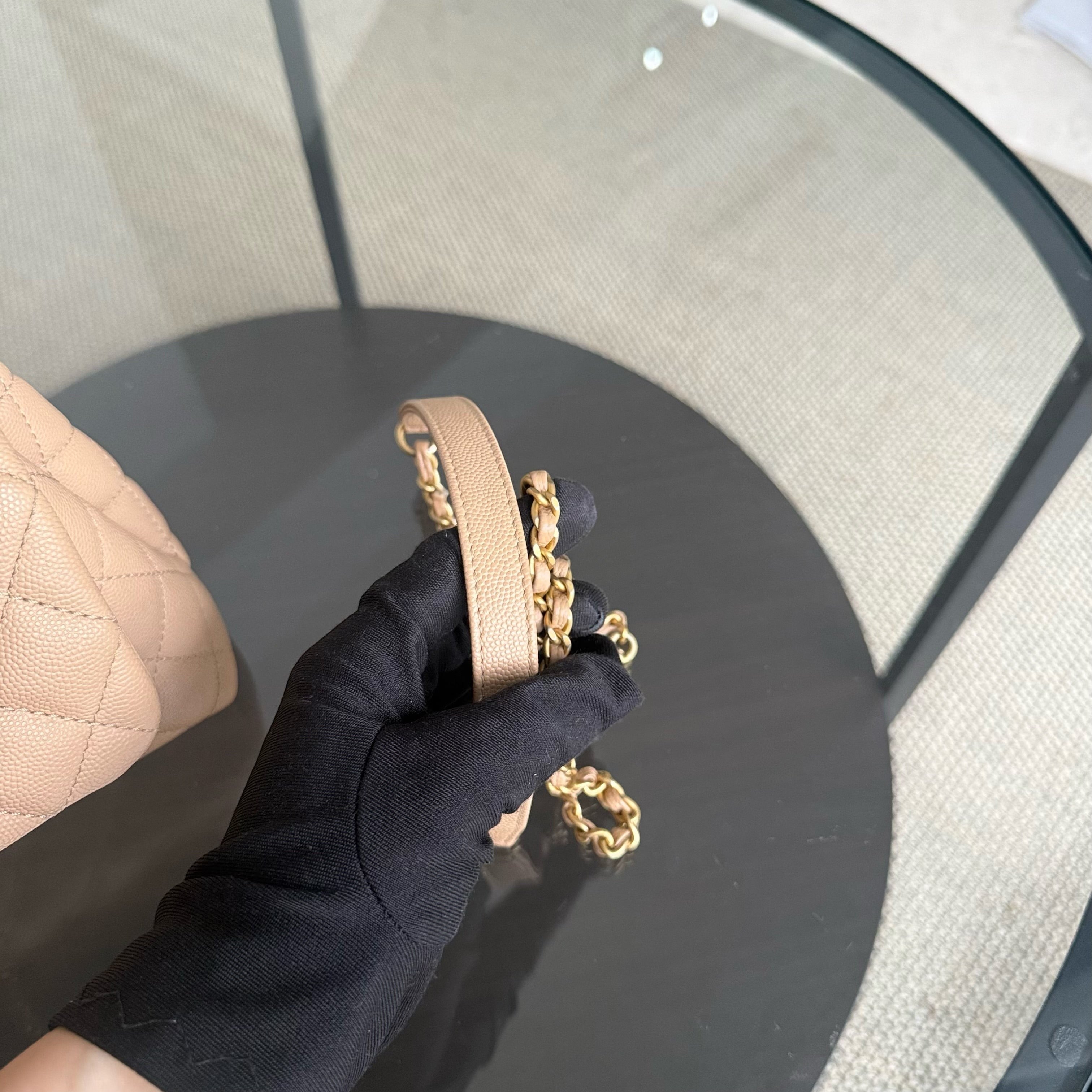 Chanel Coco Handle Small - Caviar Quilted Beige Lizard Handle Gold Hardware Series 24