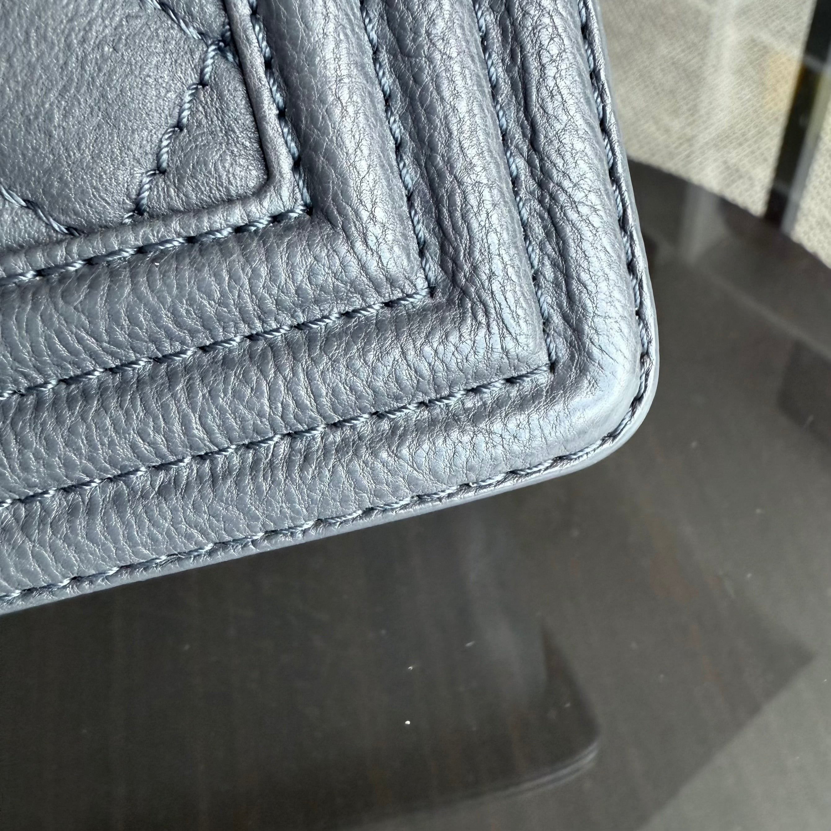 Chanel Boy Medium - 25CM Quilted Limited Edition Paris-Dallas Metal Edge Grained Calfskin Gray Silver Hardware Series 19