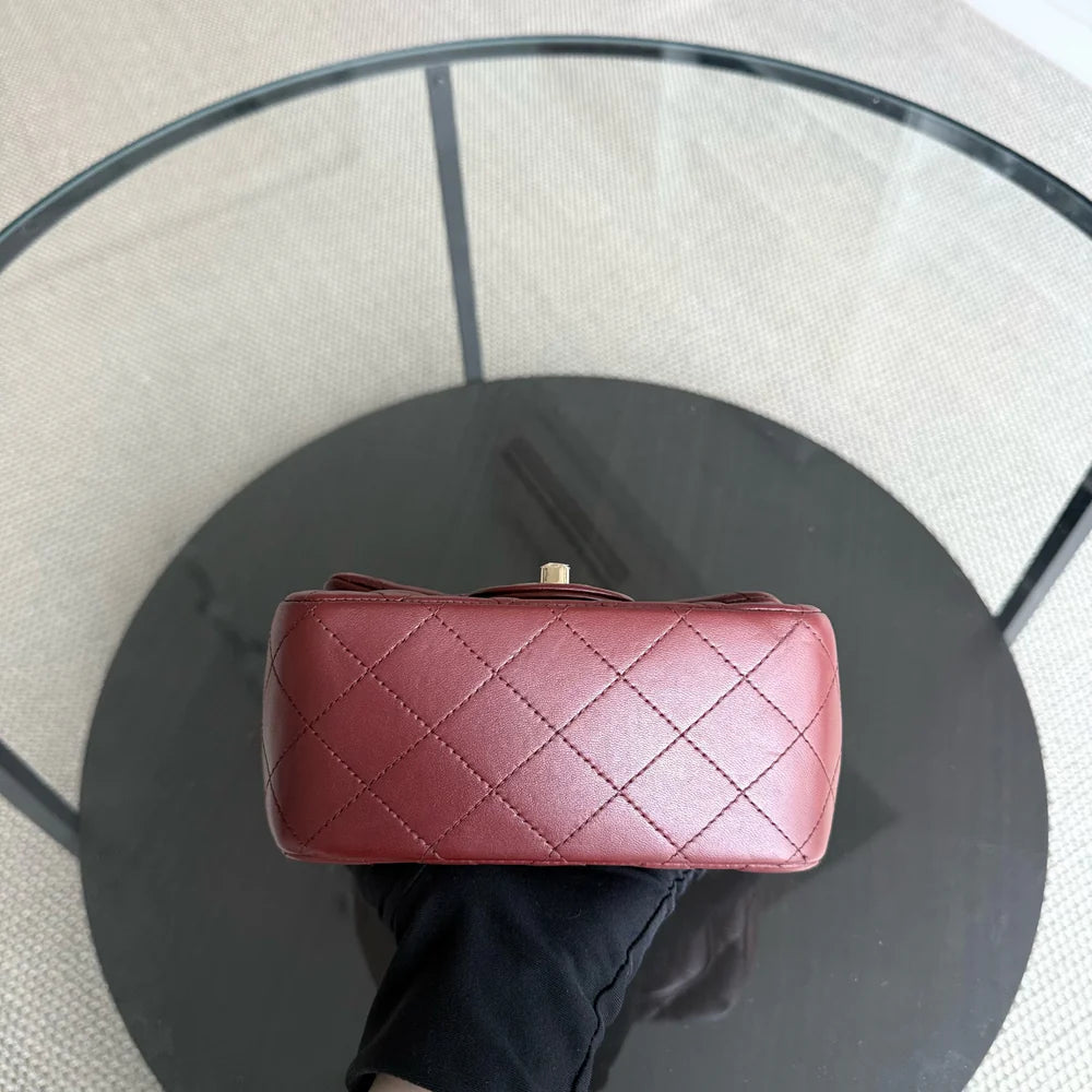 Chanel Classic Flap Mini Square - 17CM Quilted Lambskin Burgundy Gold Hardware Series 24