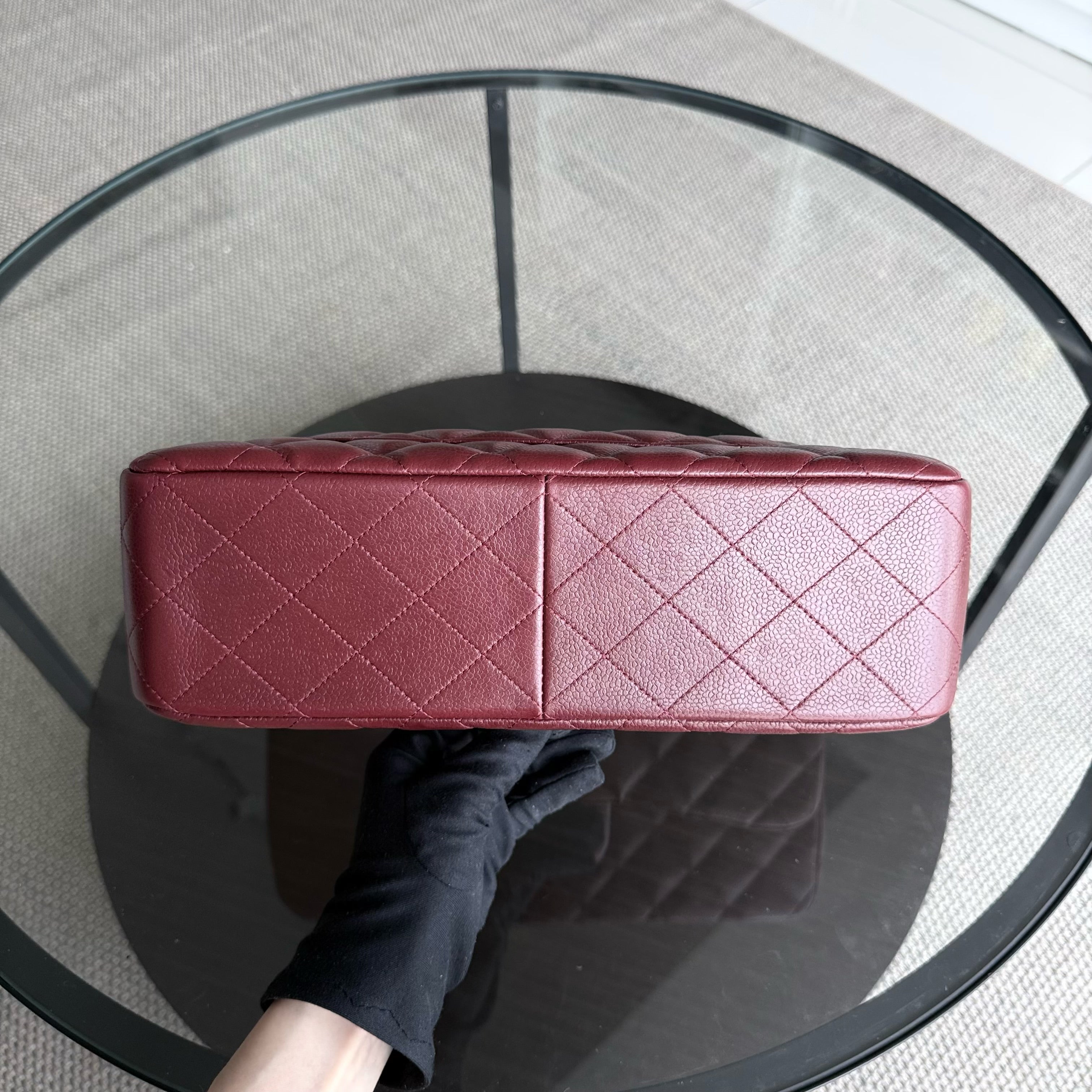 Chanel Classic Flap Jumbo - Caviar 30CM Double Flap Quilted Burgundy Gold Hardware