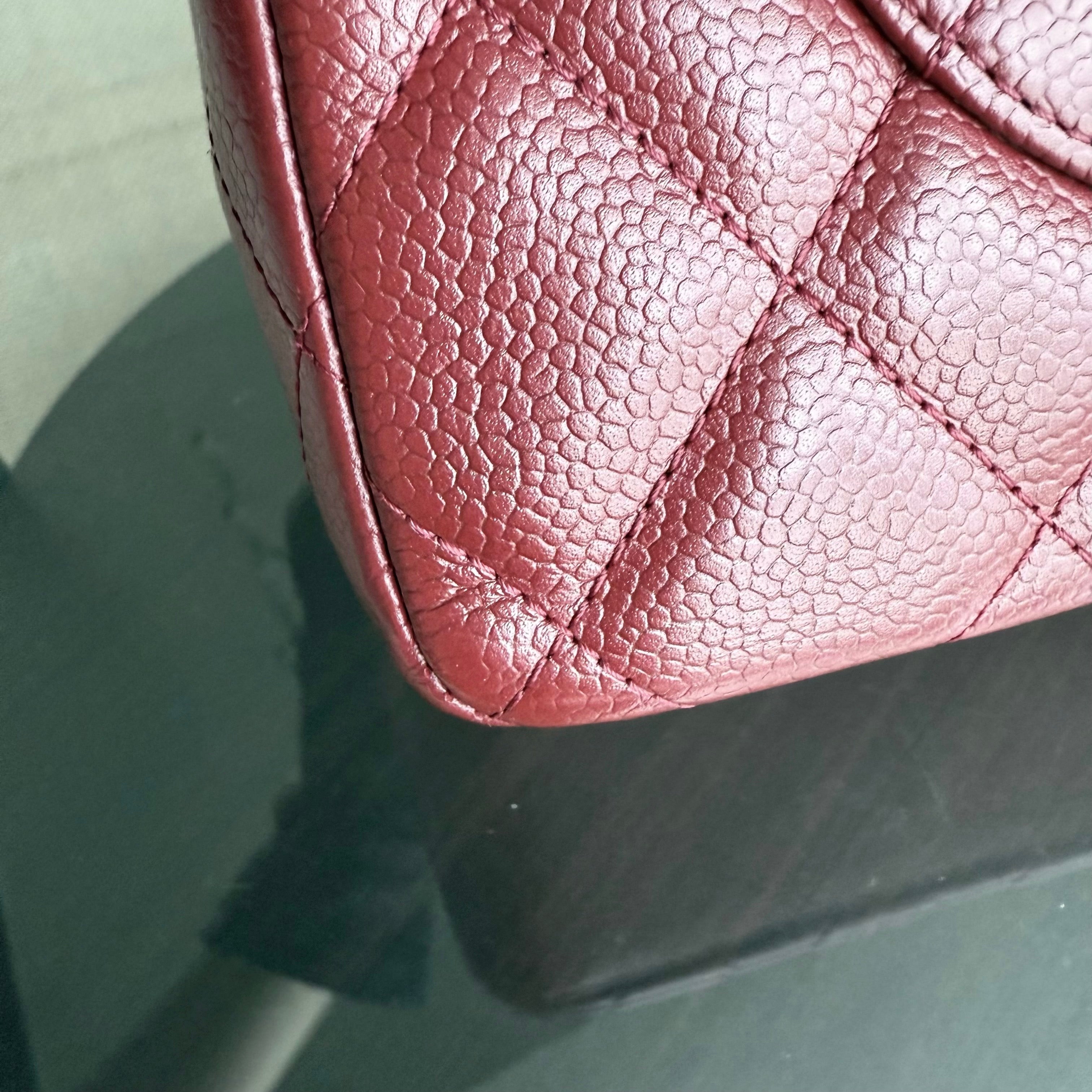 Chanel Classic Flap Jumbo - Caviar 30CM Single Flap Quilted Burgundy Dark Red Gold Hardware Series 13