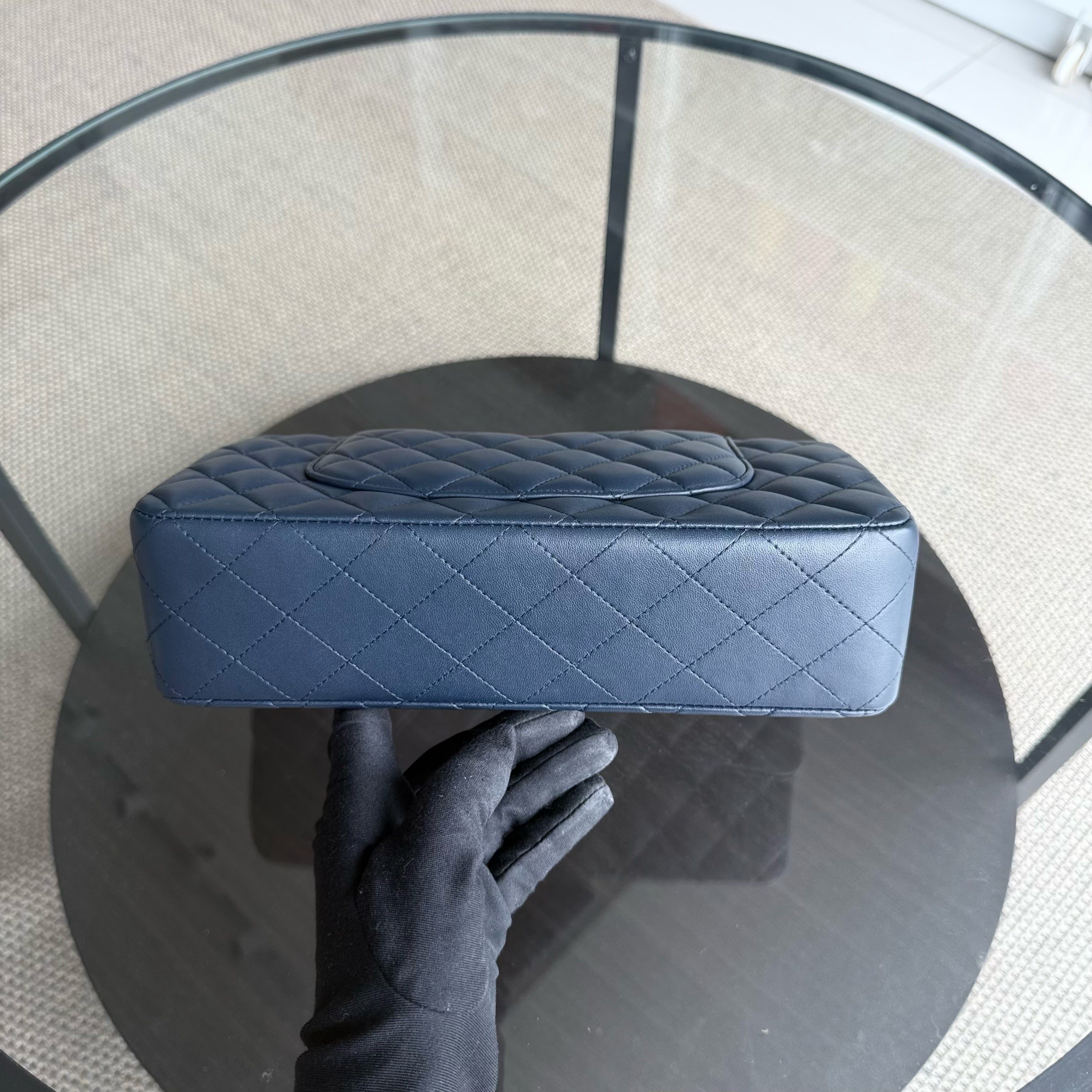 Chanel Classic Flap Medium - 25CM Quilted Lambskin Midnight Blue Silver Hardware Series 22
