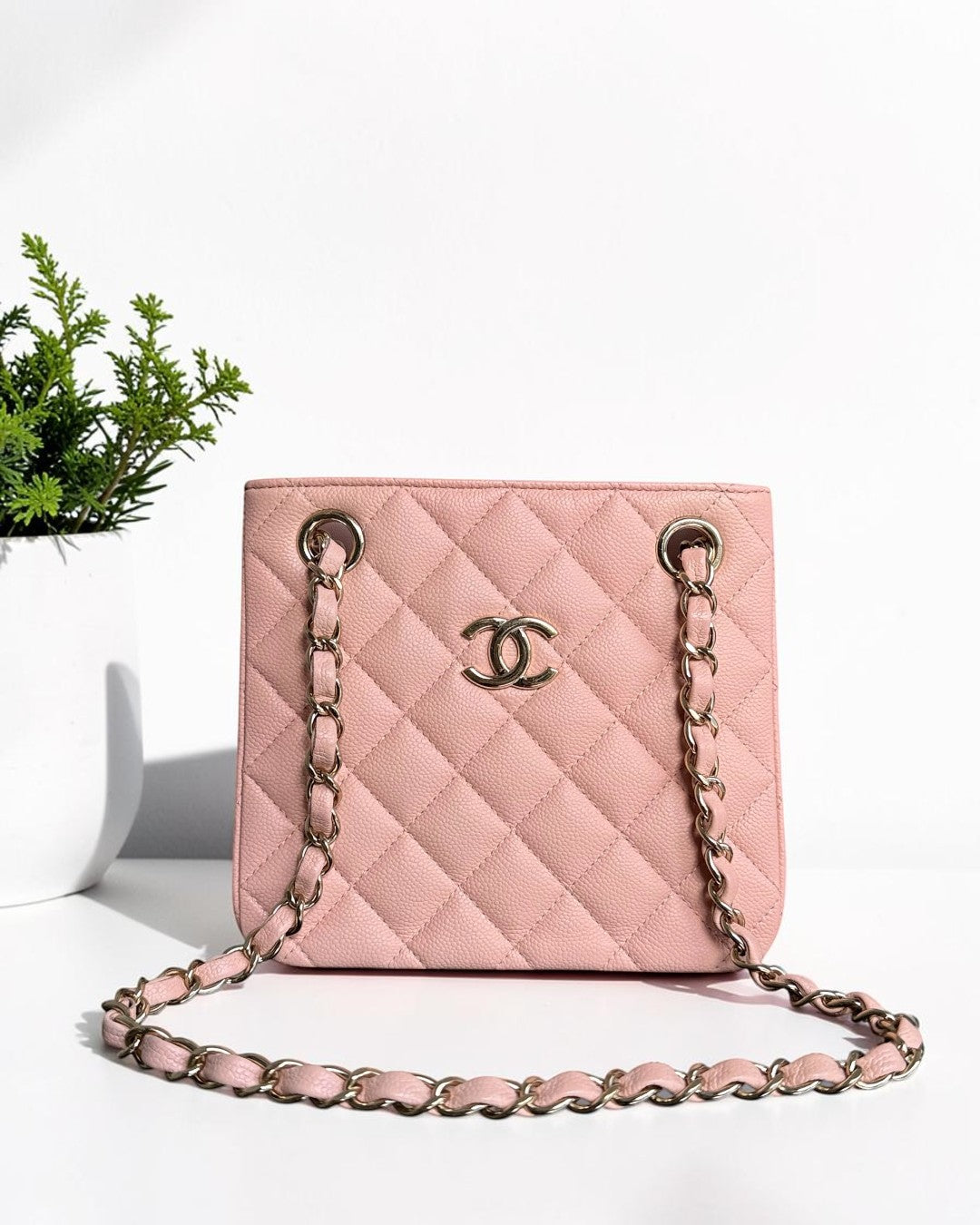 Chanel Bucket Bag - 16CM in the Light Pink Caviar LGHW Microchip