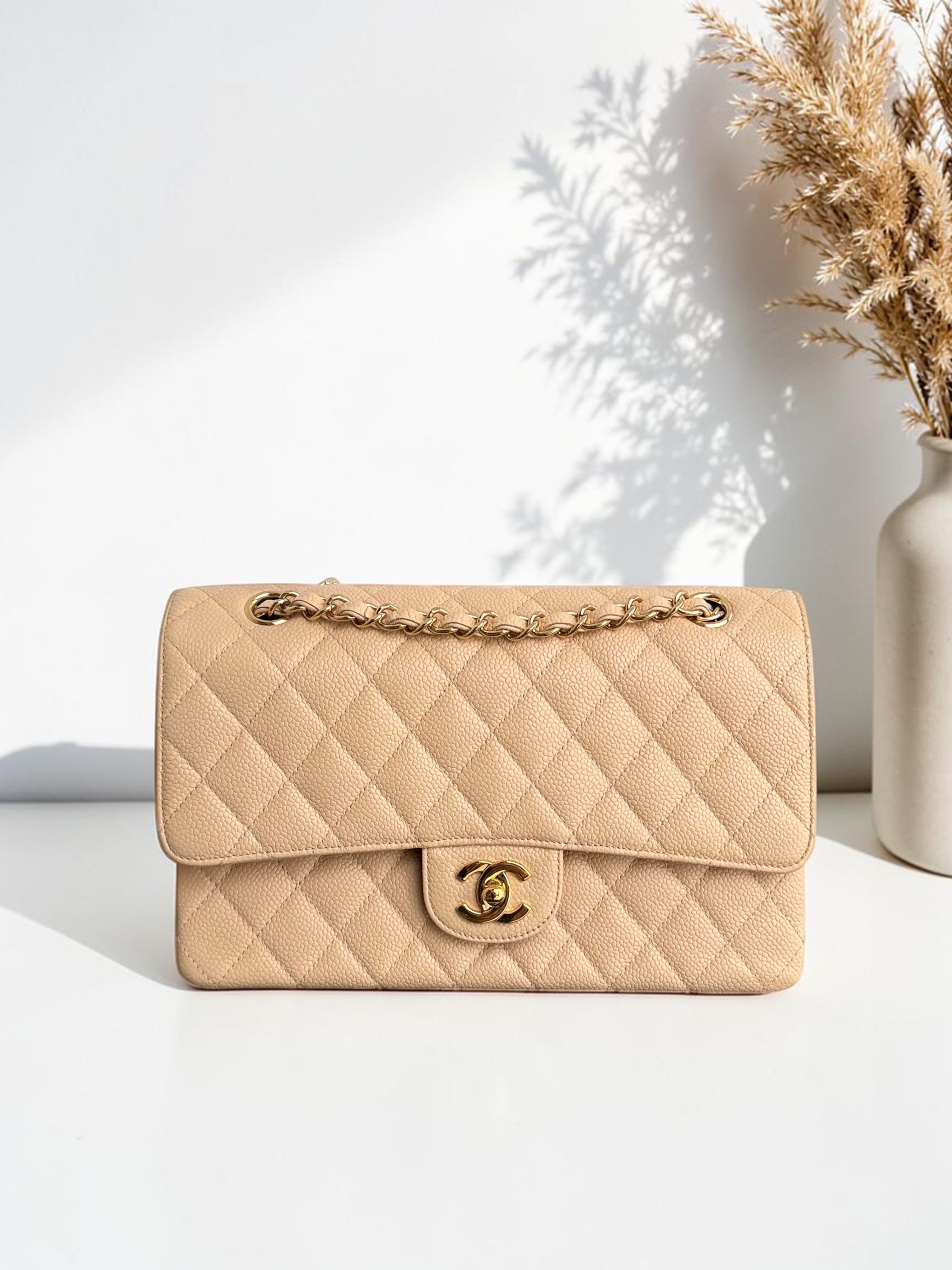 Chanel Classic Flap Medium - Caviar 25CM Quilted Beige Gold Hardware Series 14