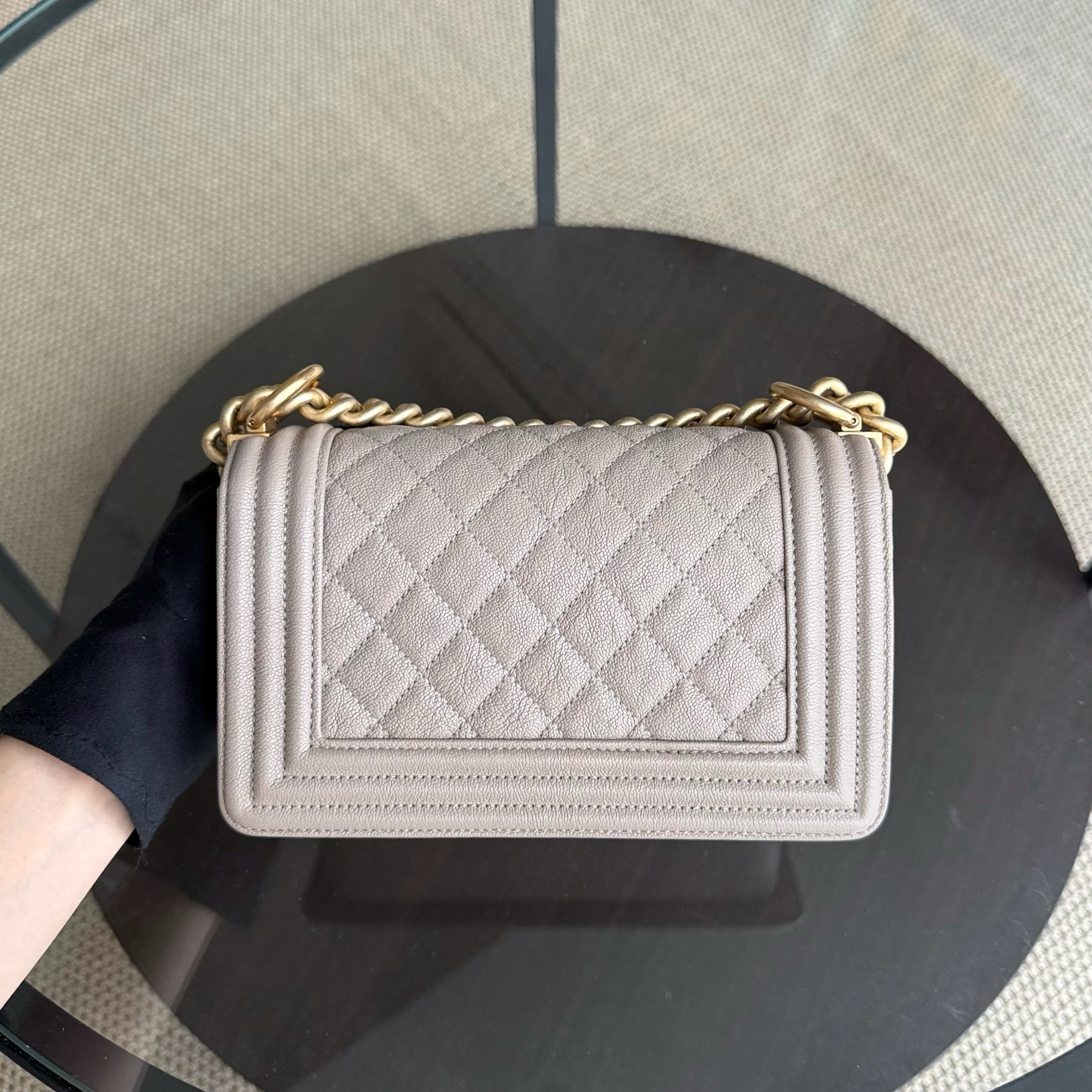 Chanel Boy Small - Caviar 20CM Quilted Grained Calfskin Grey Gray Gold Hardware Series 26