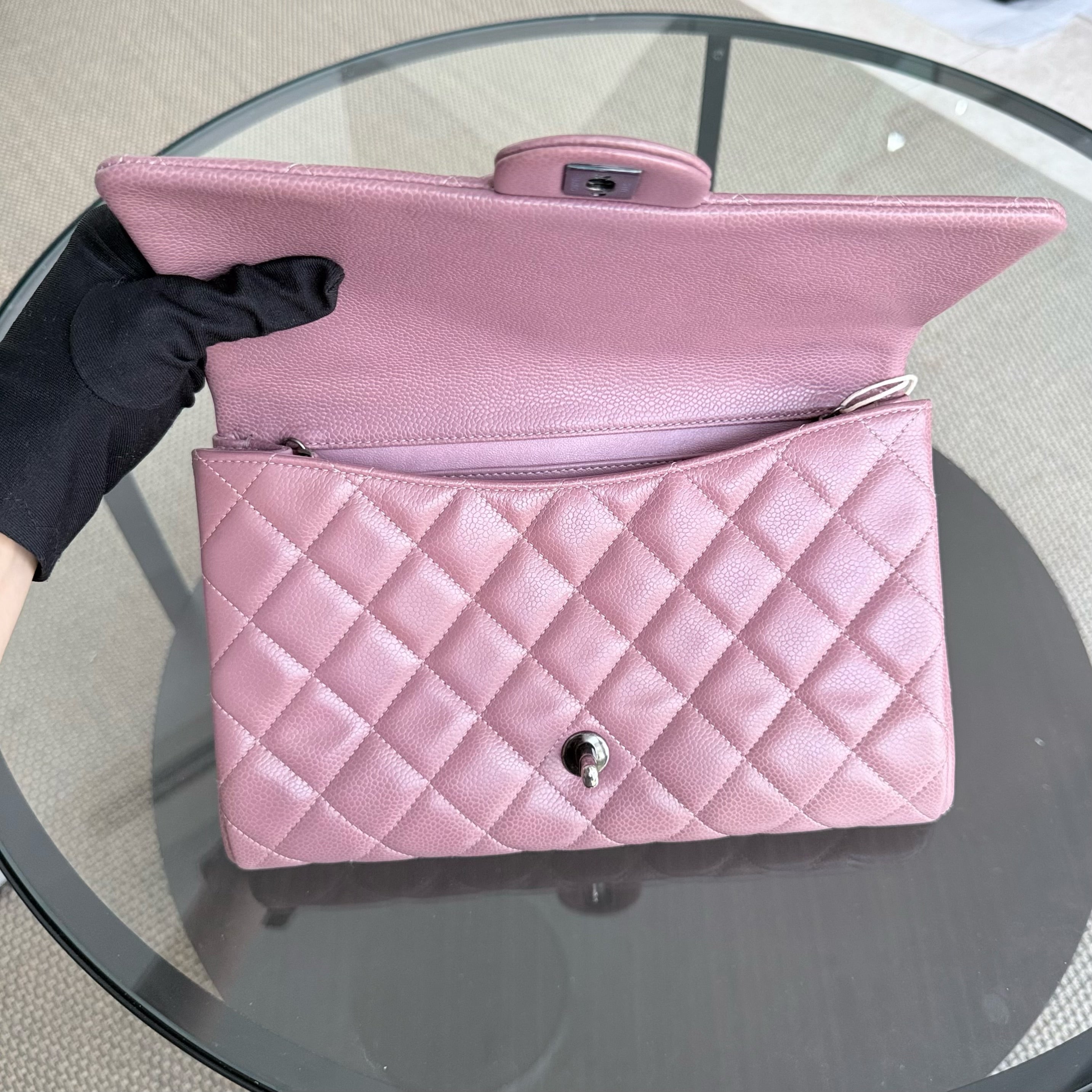 Chanel Timeless Flap - Single Flap Clutch Quilted Caviar Pink Silver Hardware Series 21