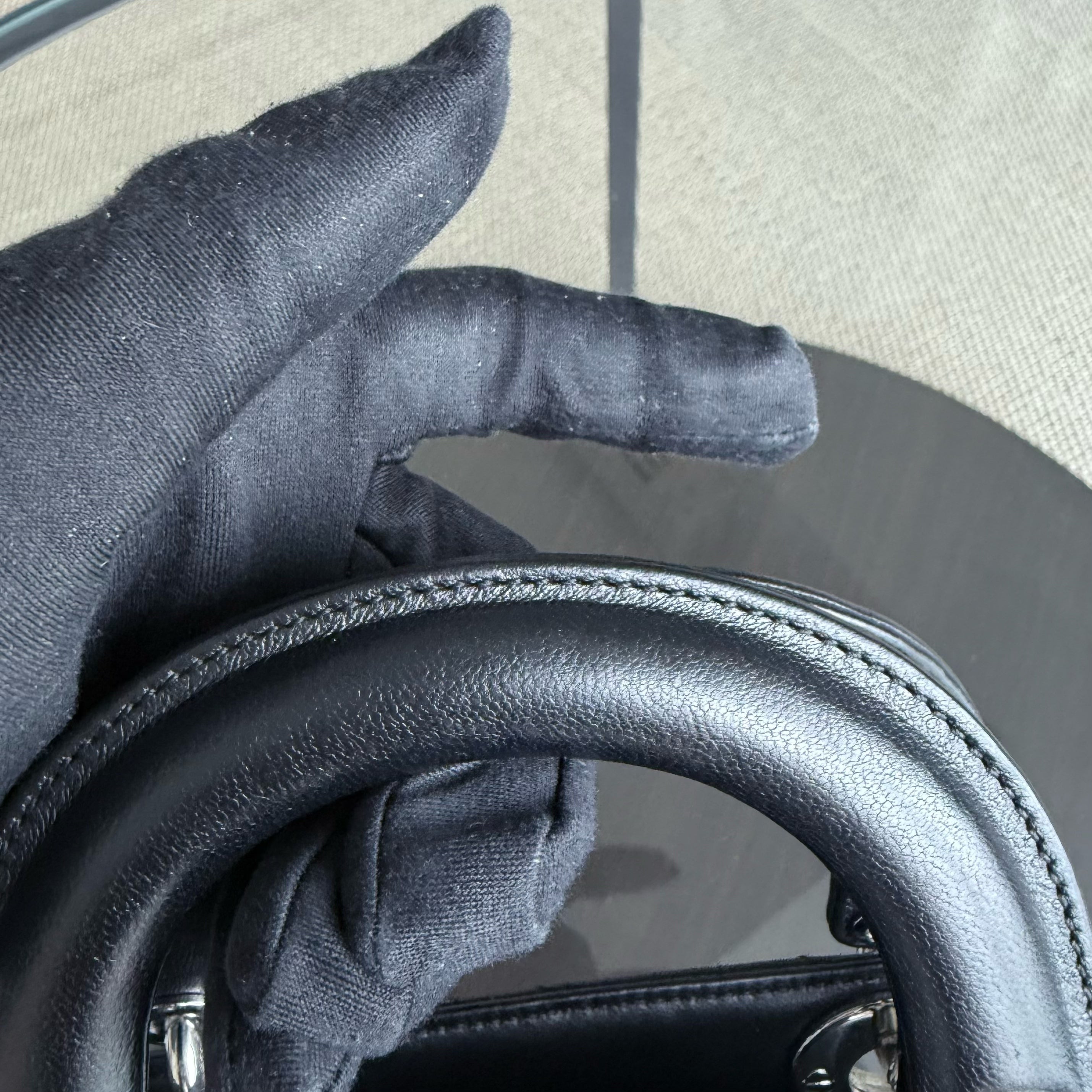 Dior Lady Mini - Cannage Lambskin Black Silver Hardware Adjustable Strap