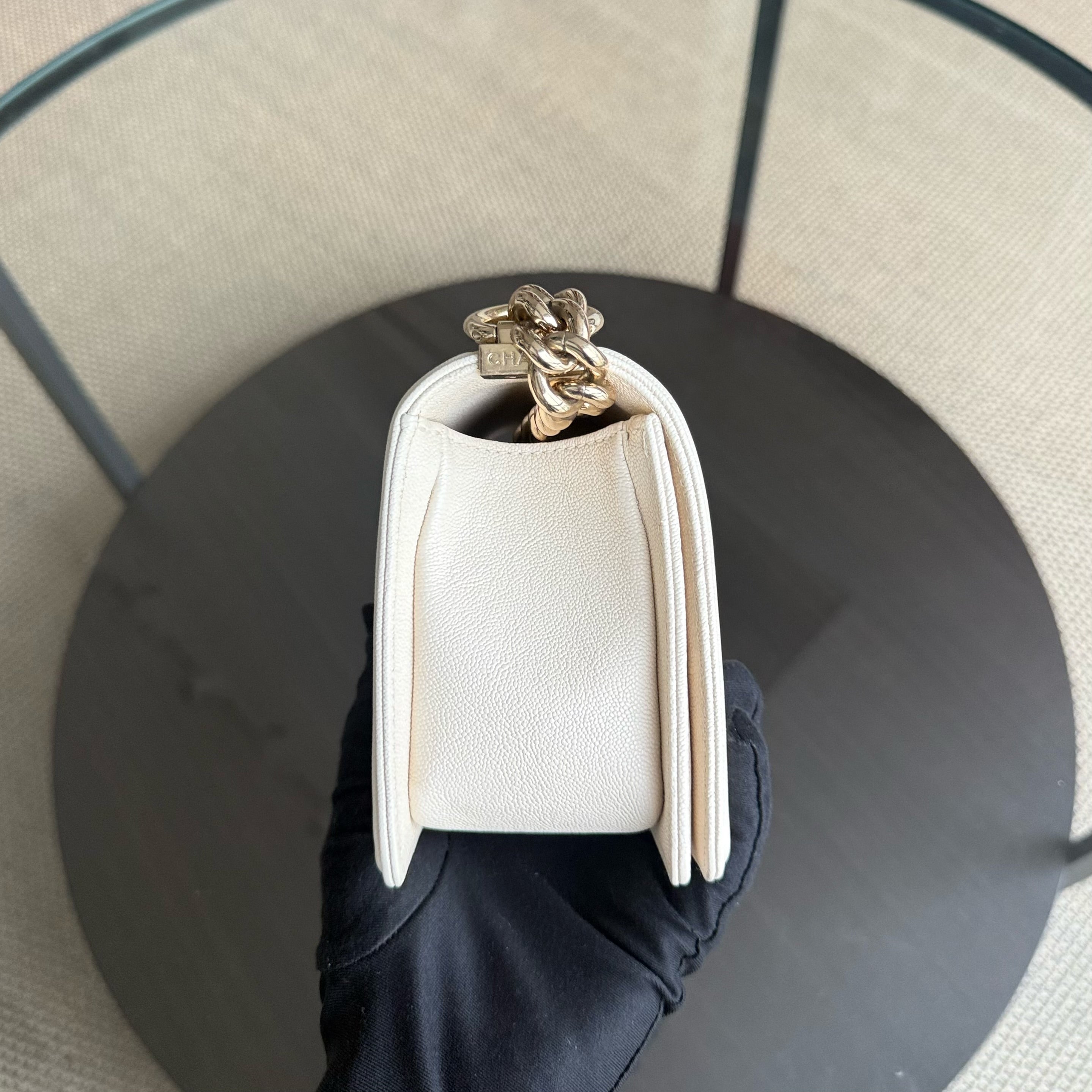 Chanel Boy Small - Caviar Quilted Cream White Gold Hardware 27