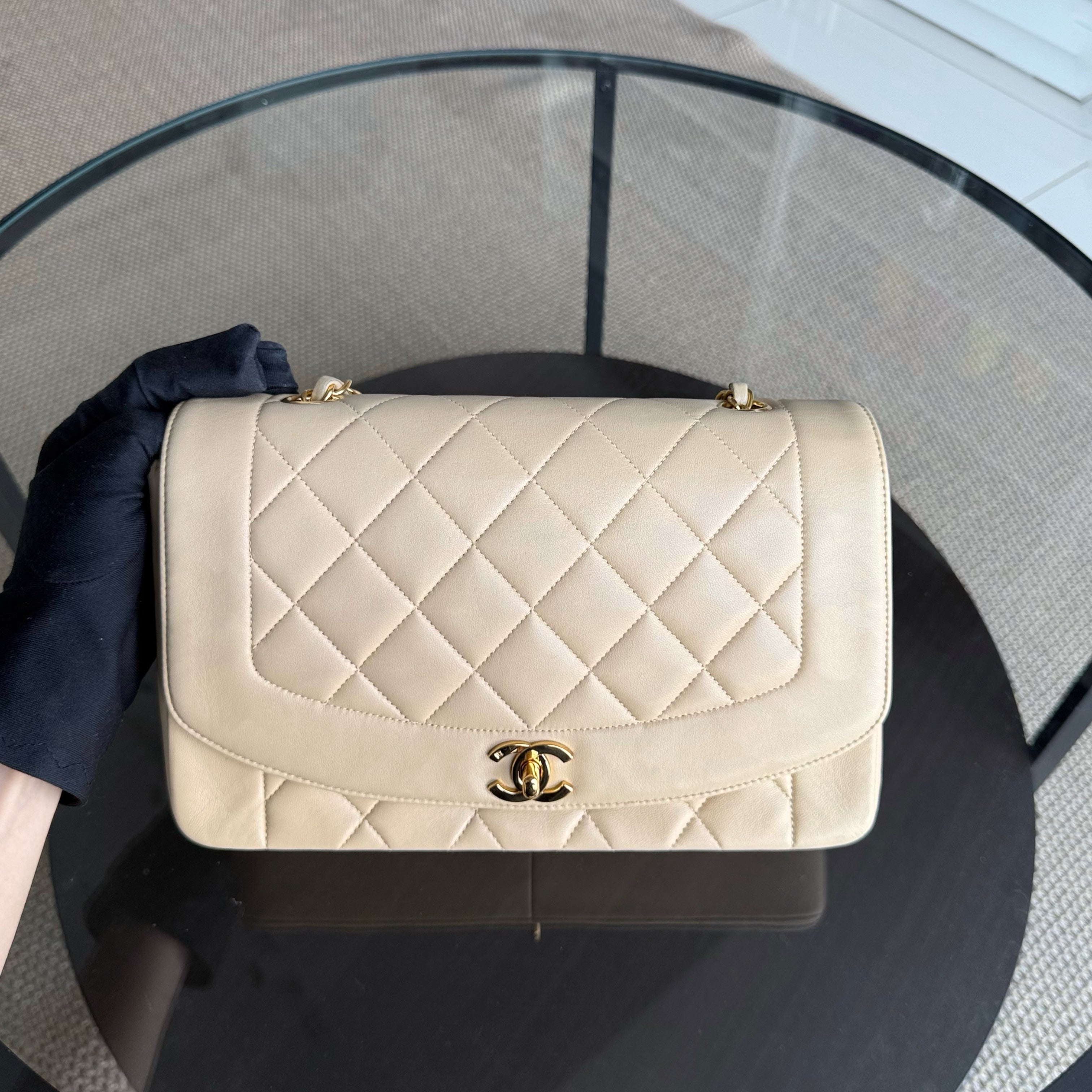 Chanel Diana Medium Vintage - Quilted Lambskin Beige Gold Hardware Series 3