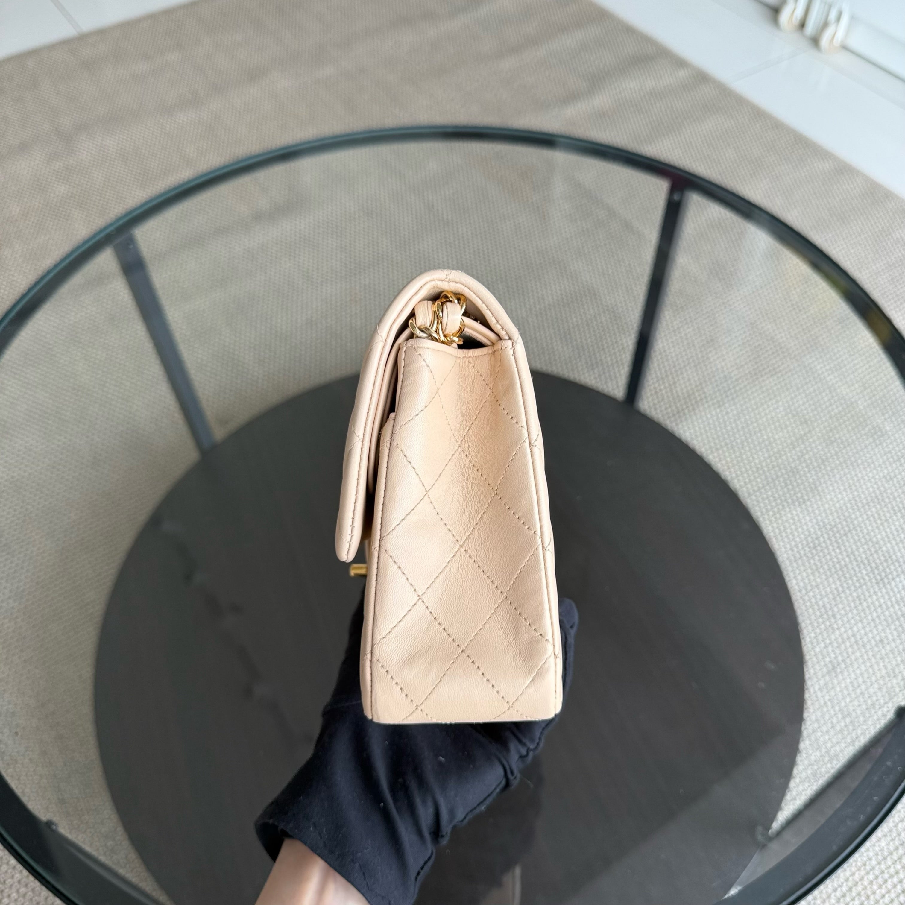 Chanel Classic Flap Medium - 25CM Quilted Lambskin Beige Gold Hardware Series 18