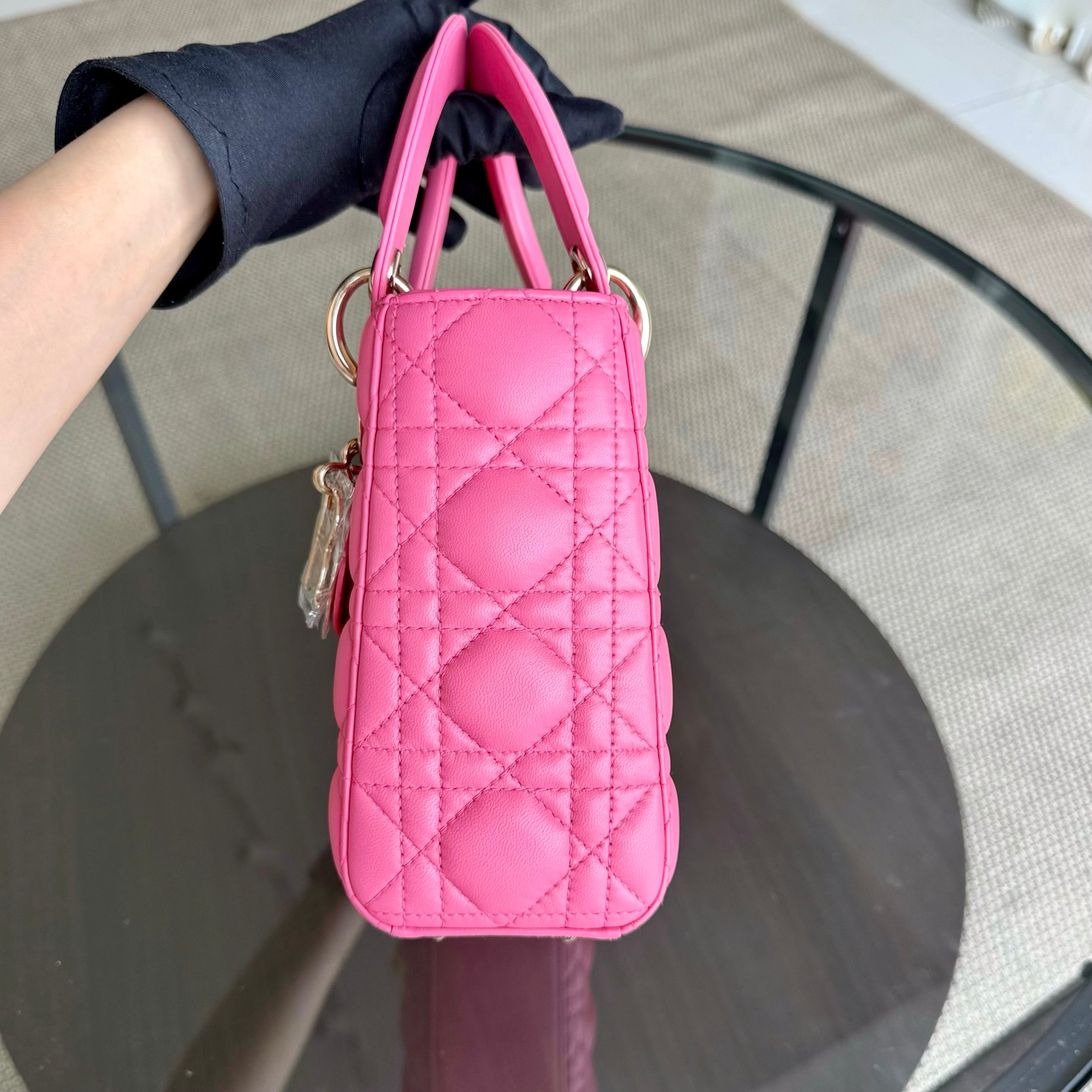 Dior Lady Small - Cannage Lambskin Barbie Pink Gold Hardware