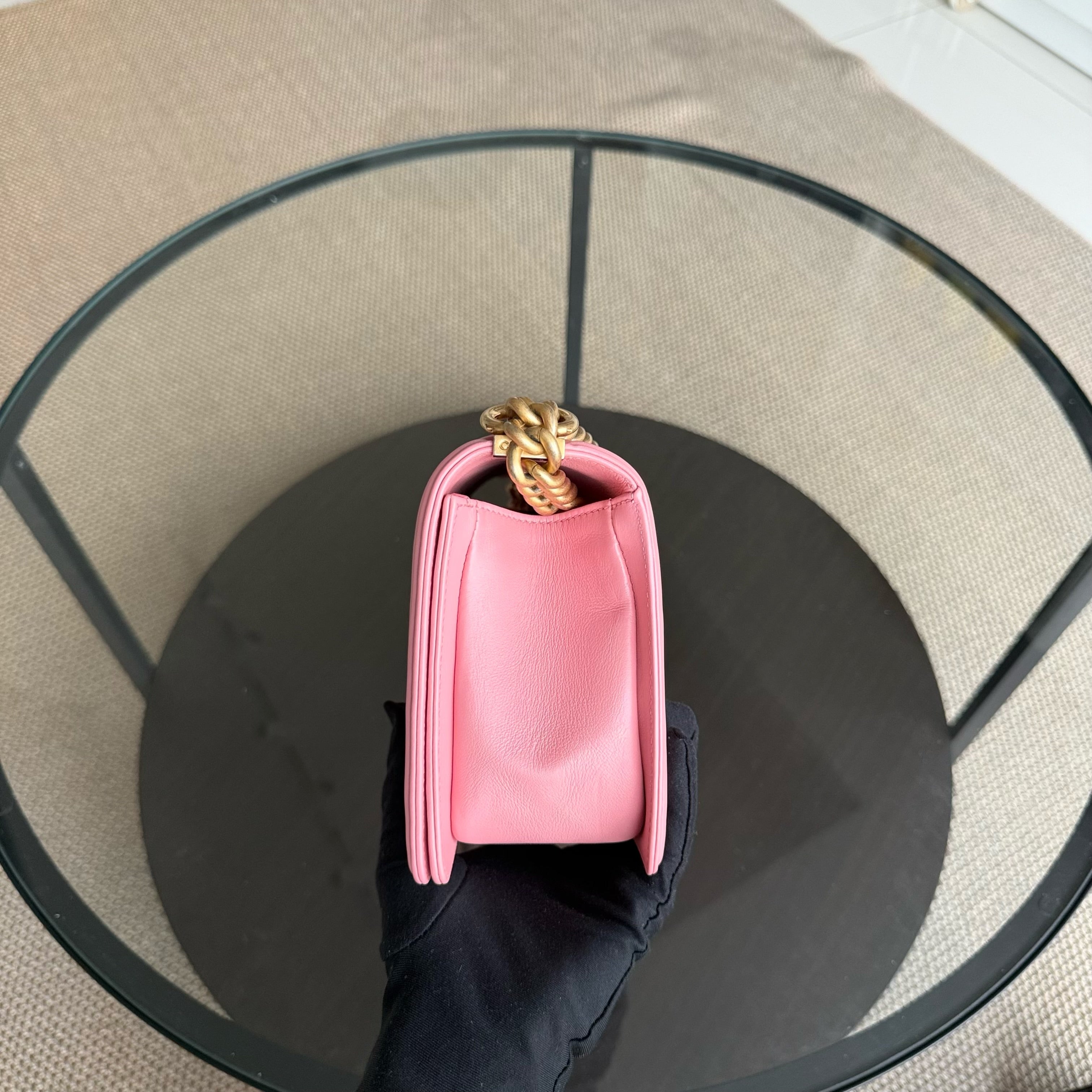 Chanel Boy Medium - 25CM Quilted Calfskin Pink Gold Hardware Series 27