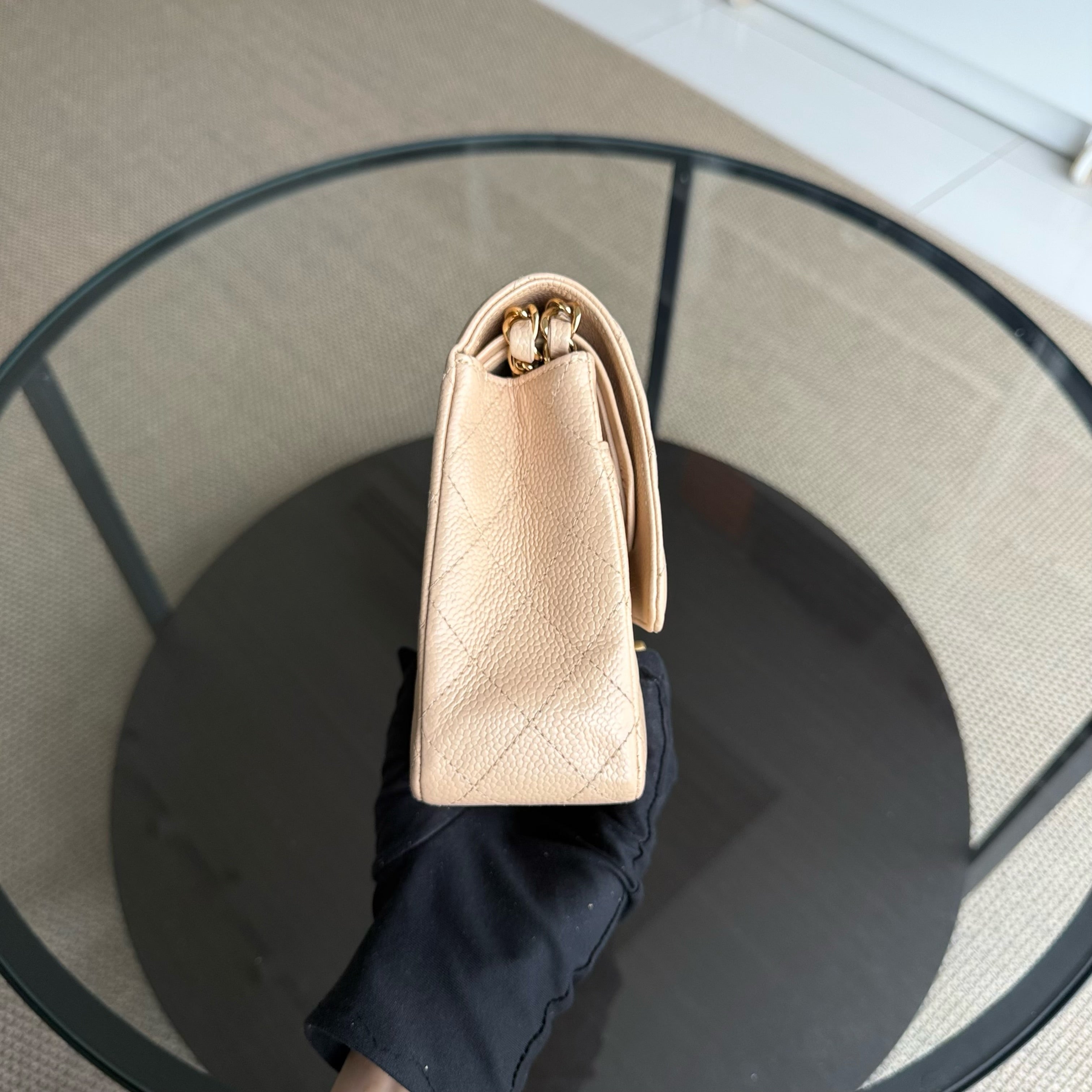 Chanel Classic Flap Medium - Caviar 25CM Quilted Grained Calfskin Beige Gold Hardware Series 16