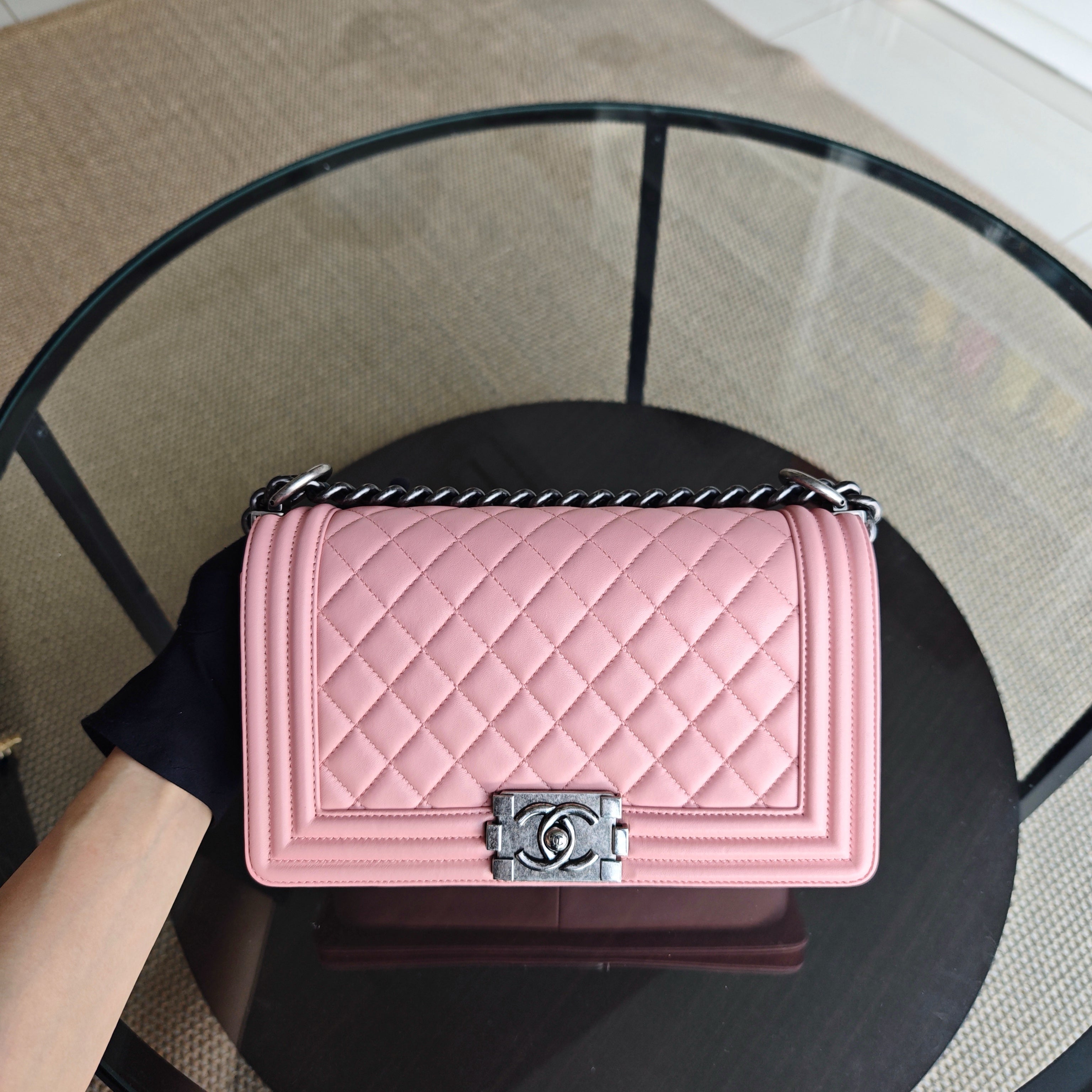 Chanel Boy Medium - Quilted Lambskin Light Pink Ruthenium Silver Hardware Series 20