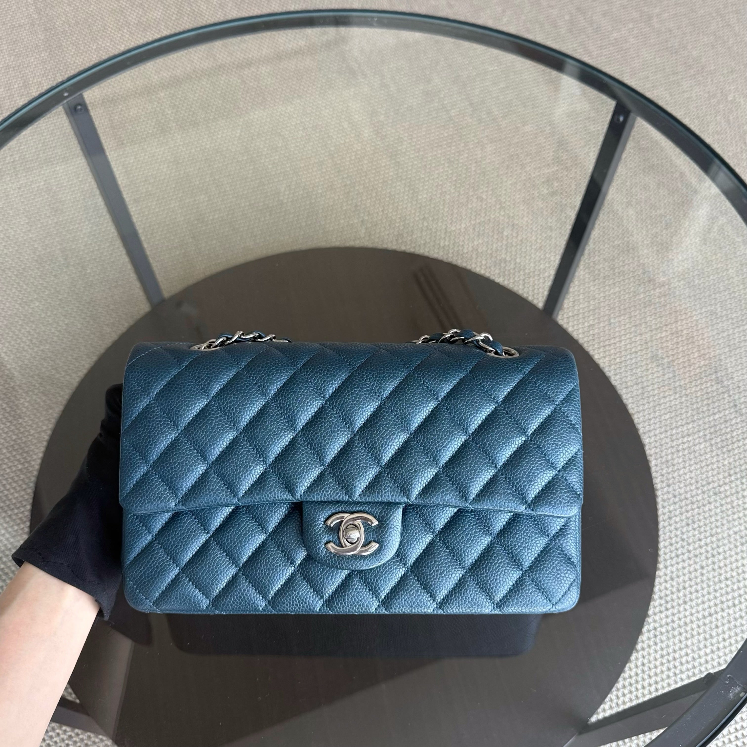 Chanel Classic Flap Medium - Caviar 25CM Quilted Grained Calfskin Blue Green Gold Hardware Series 20
