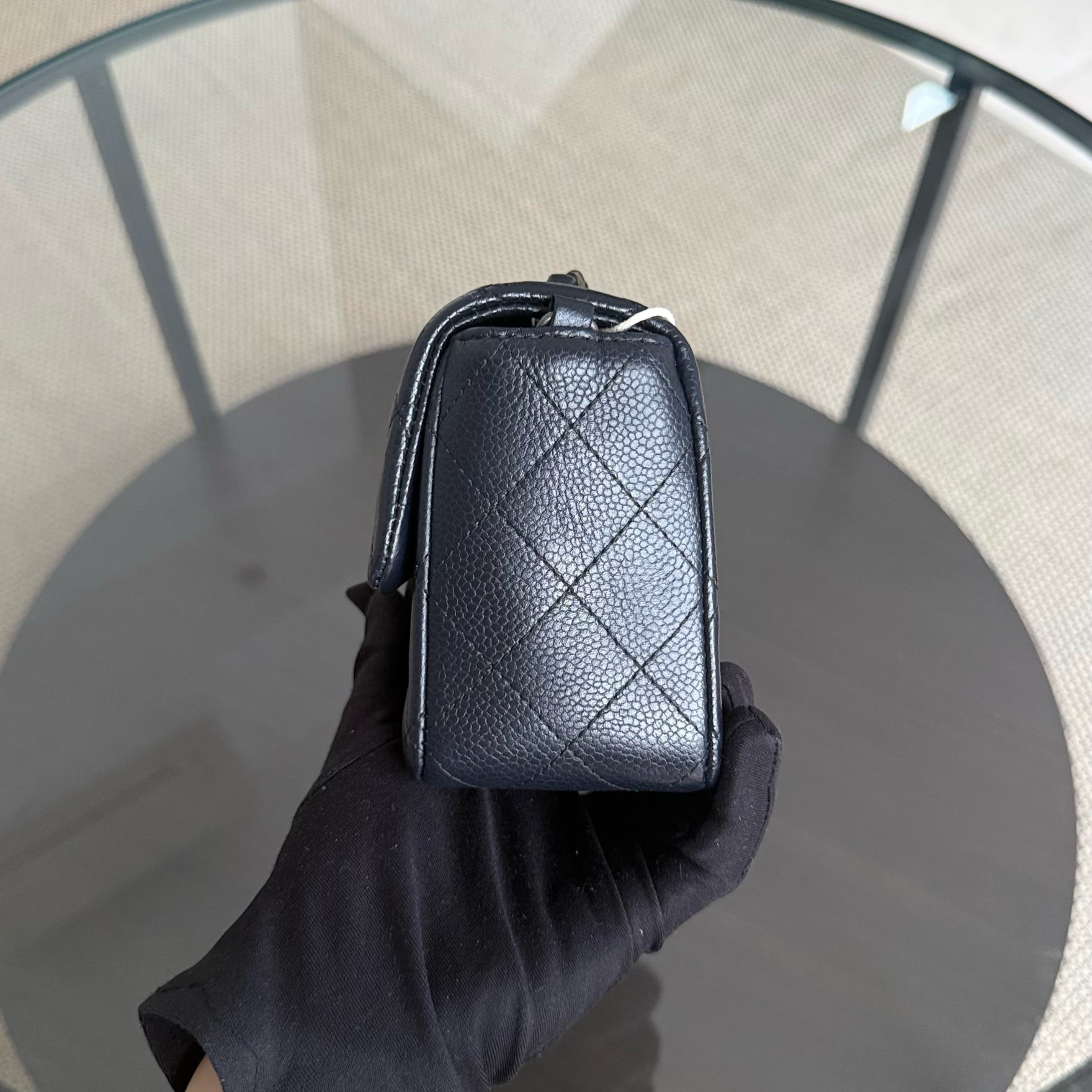 Chanel Caviar Mini Rectangle Classic Flap - 20CM Quilted Midnight Blue Ruthenium Silver Hardware Series 21