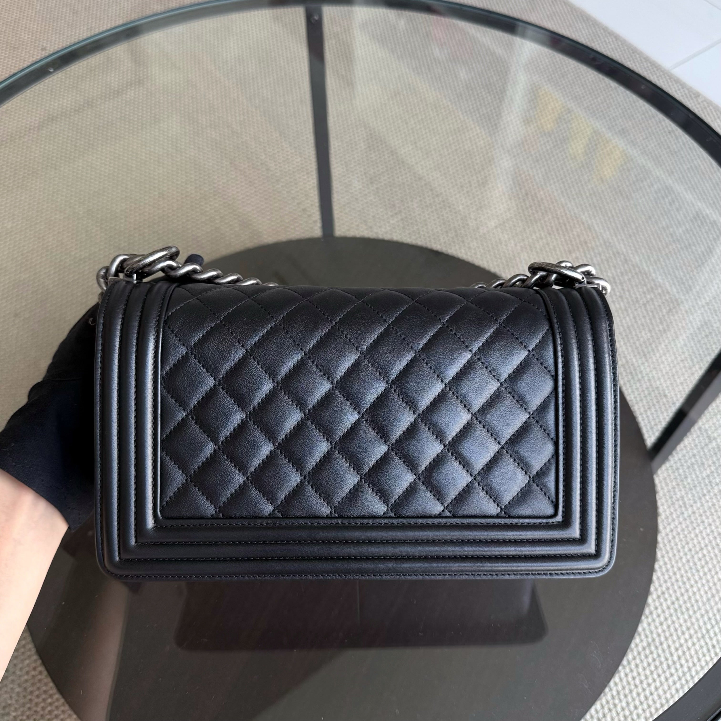 Chanel Boy Medium - 25CM Quilted Calfskin Black Ruthenium Silver Hardware Series 20