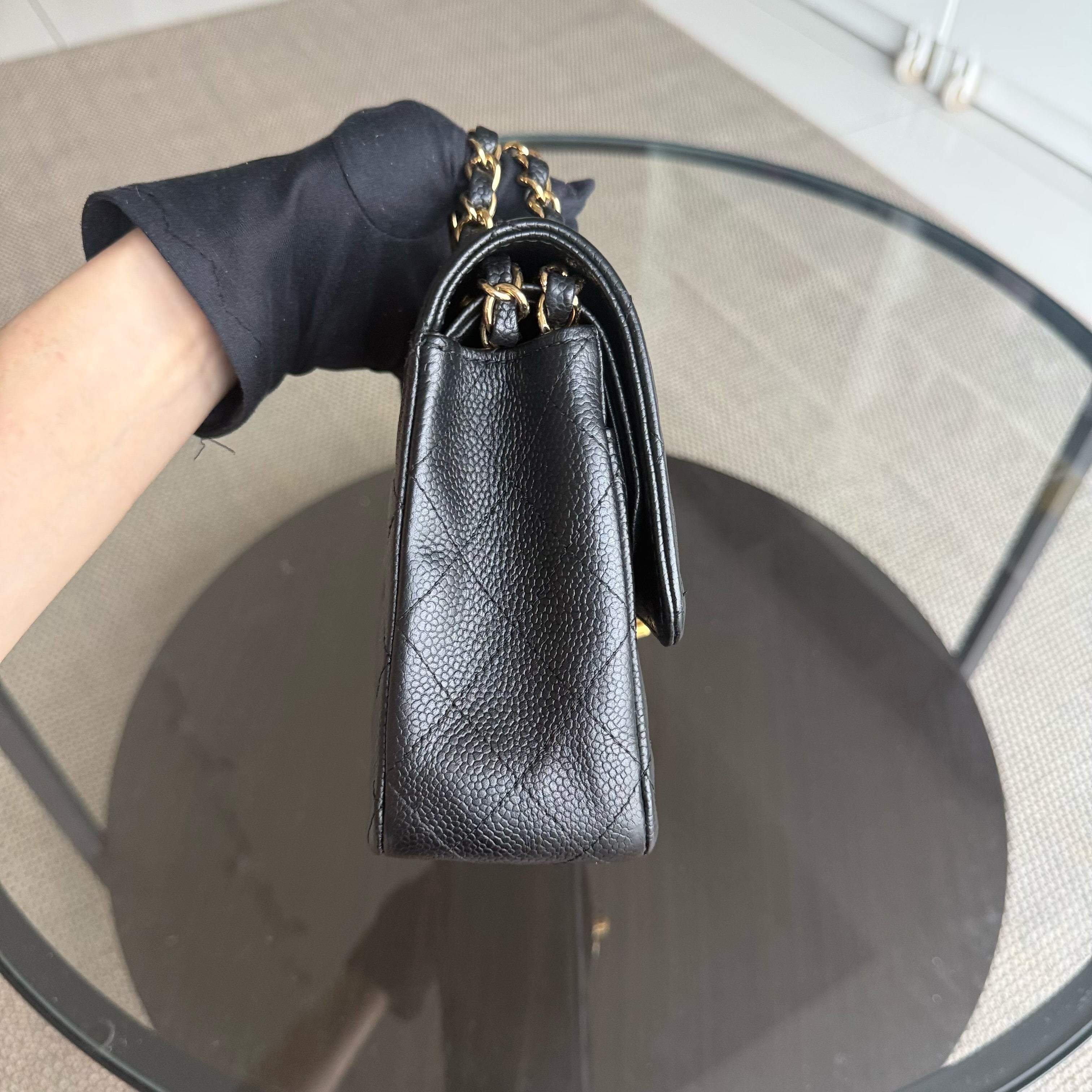 Chanel Classic Flap Medium - Caviar 25CM Quilted Double Flap Black Gold Hardware Series 12