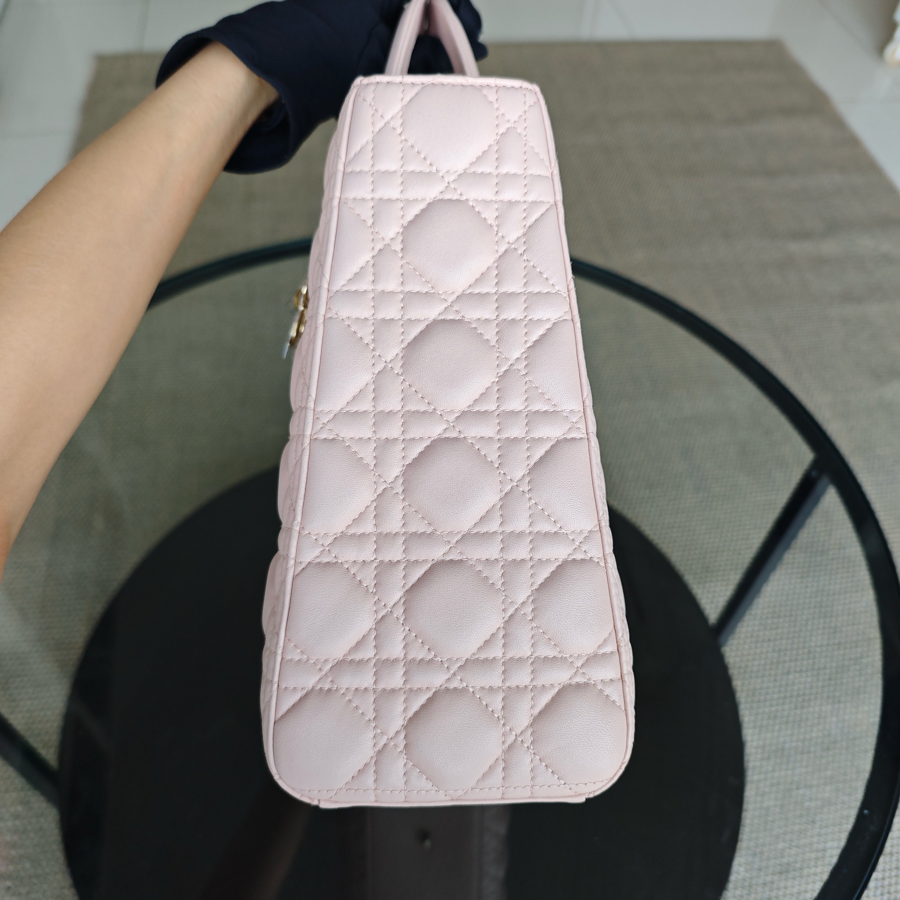 Dior Lady Large - Cannage Lambskin Light Pink Gold Hardware