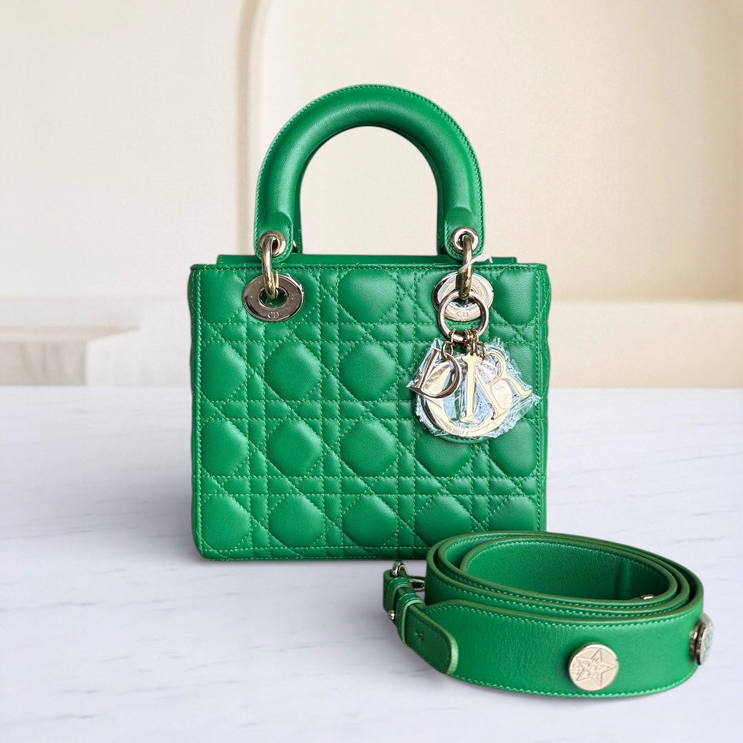 Dior Lady Small Flap - Cannage Lambskin Green Gold Hardware