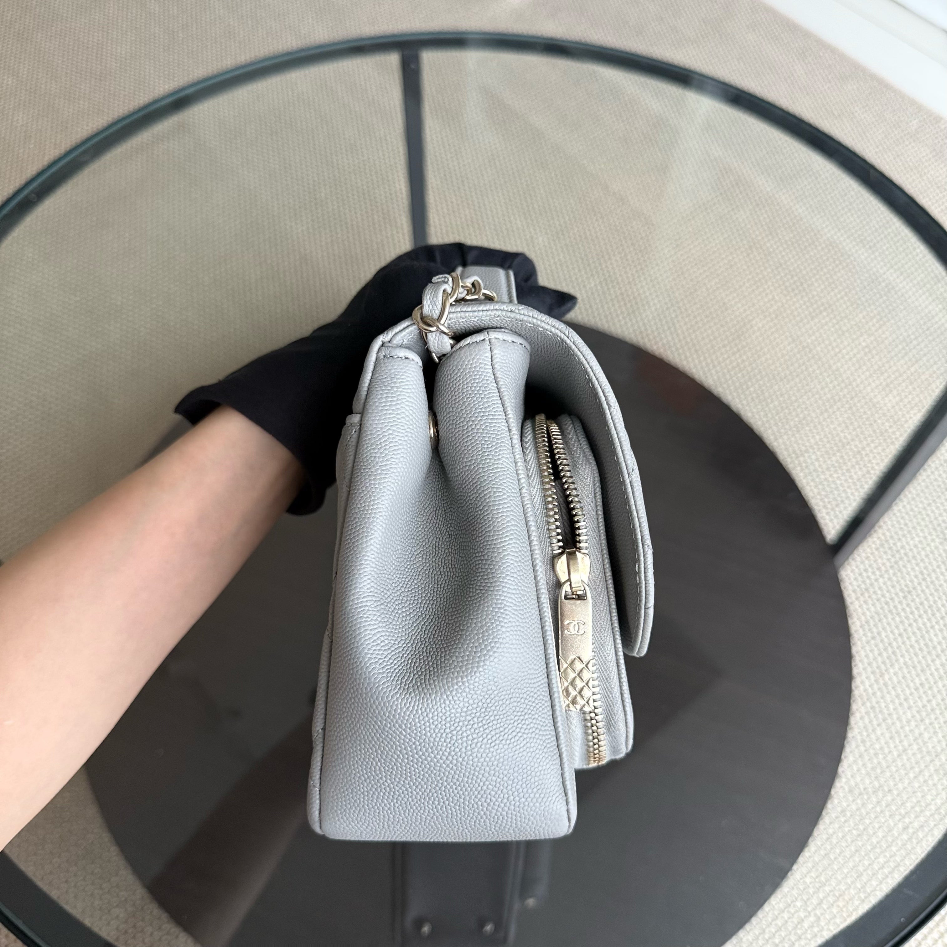 Chanel Business Affinity Medium - Caviar Quilted Grained Calfskin Grey Gray Gold Hardware Series 28