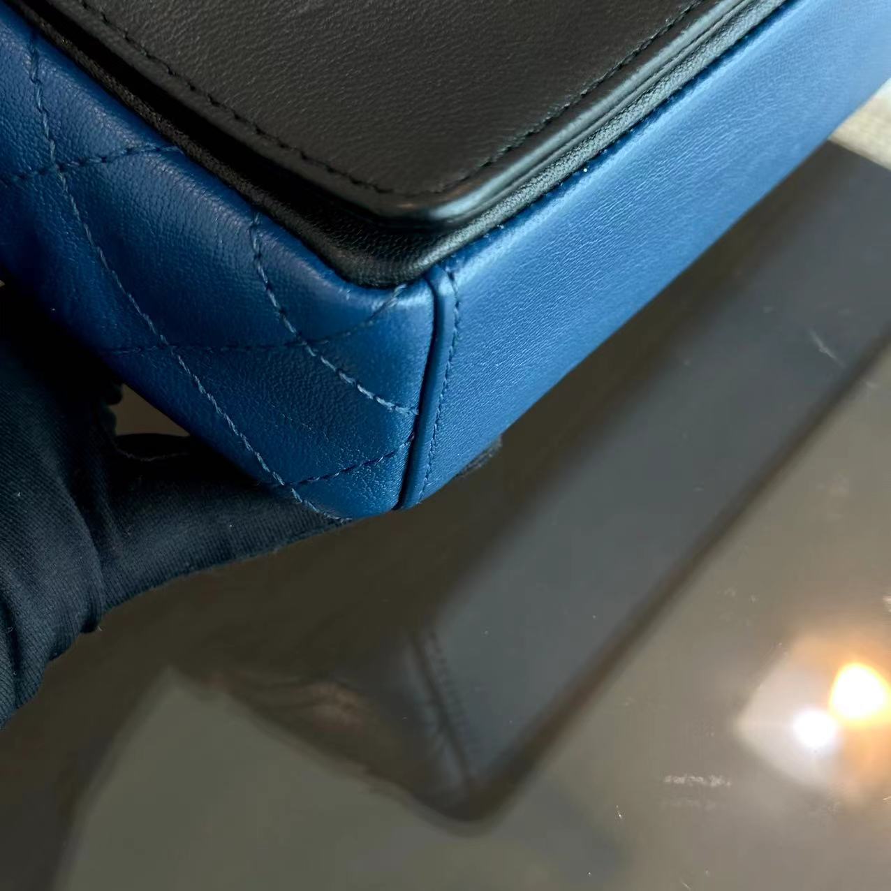 Chanel Seasonal Flap - Mademoiselle Small 20CM Calfskin Two-Tone Black Blue Golden Hardware Series 23