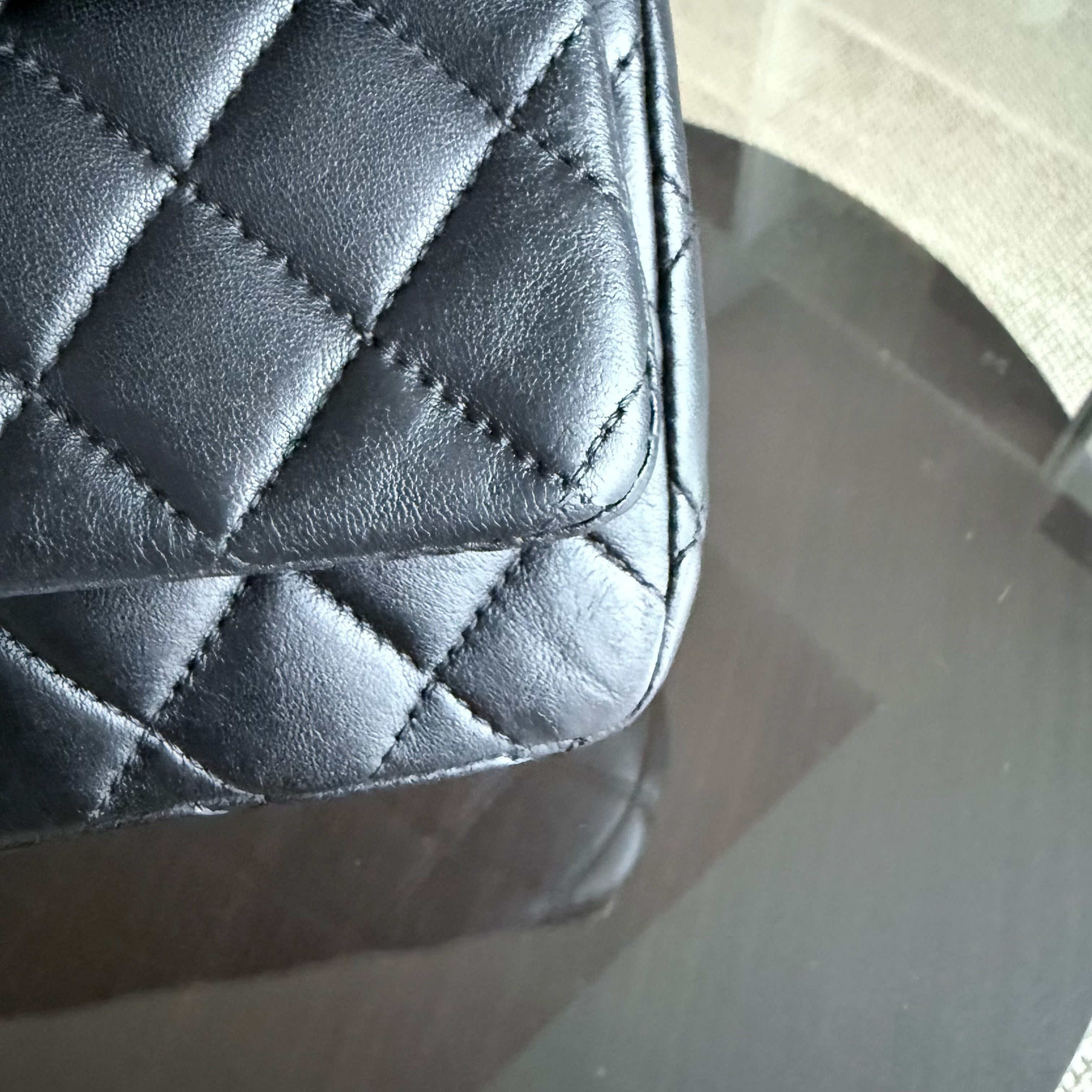 Chanel Tri-fold Seasonal Flap - Quilted Lambskin Black Silver Hardware Series 13