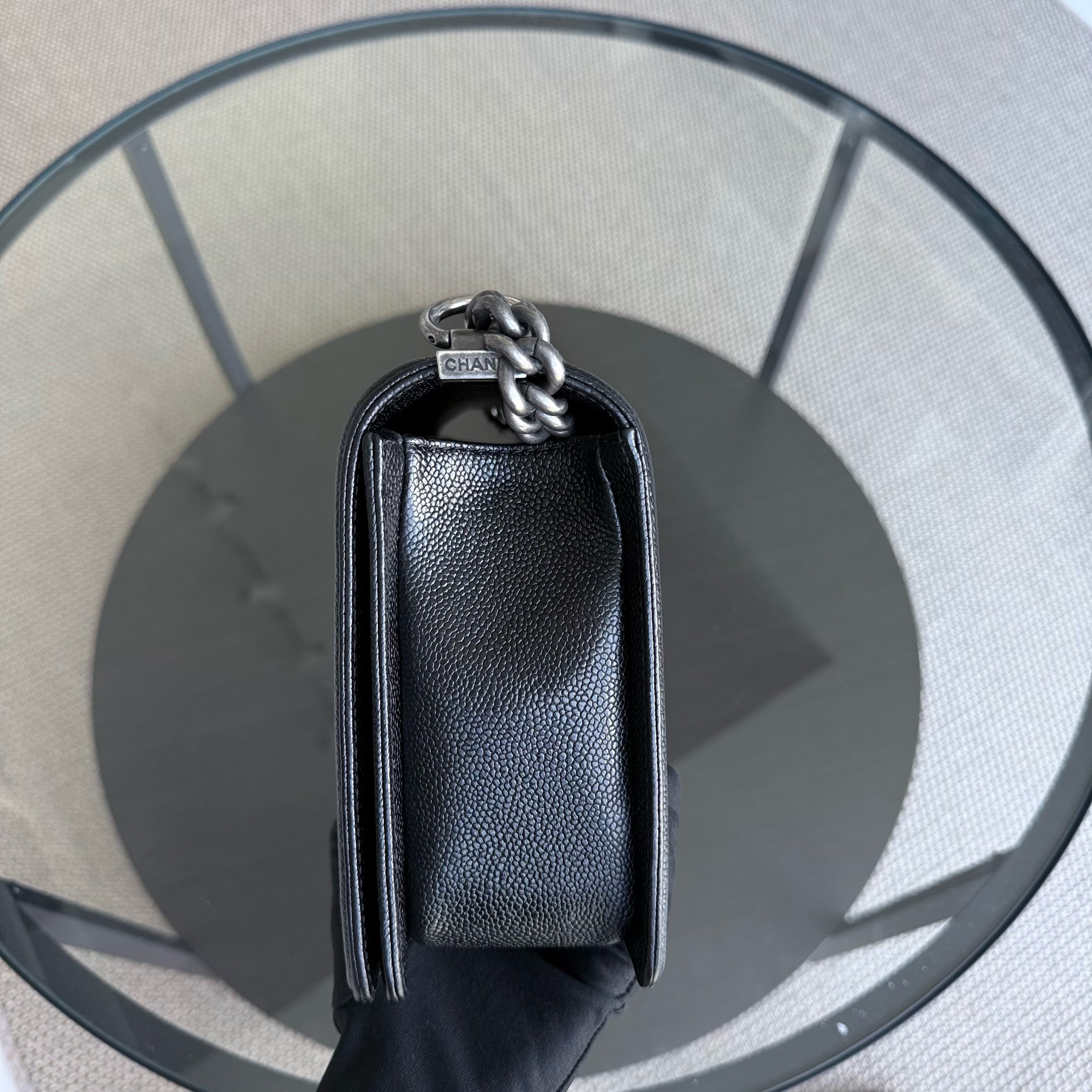 Chanel Boy Medium - Caviar 28CM New Medium Quilted Black Ruthenium Silver Hardware Series 19