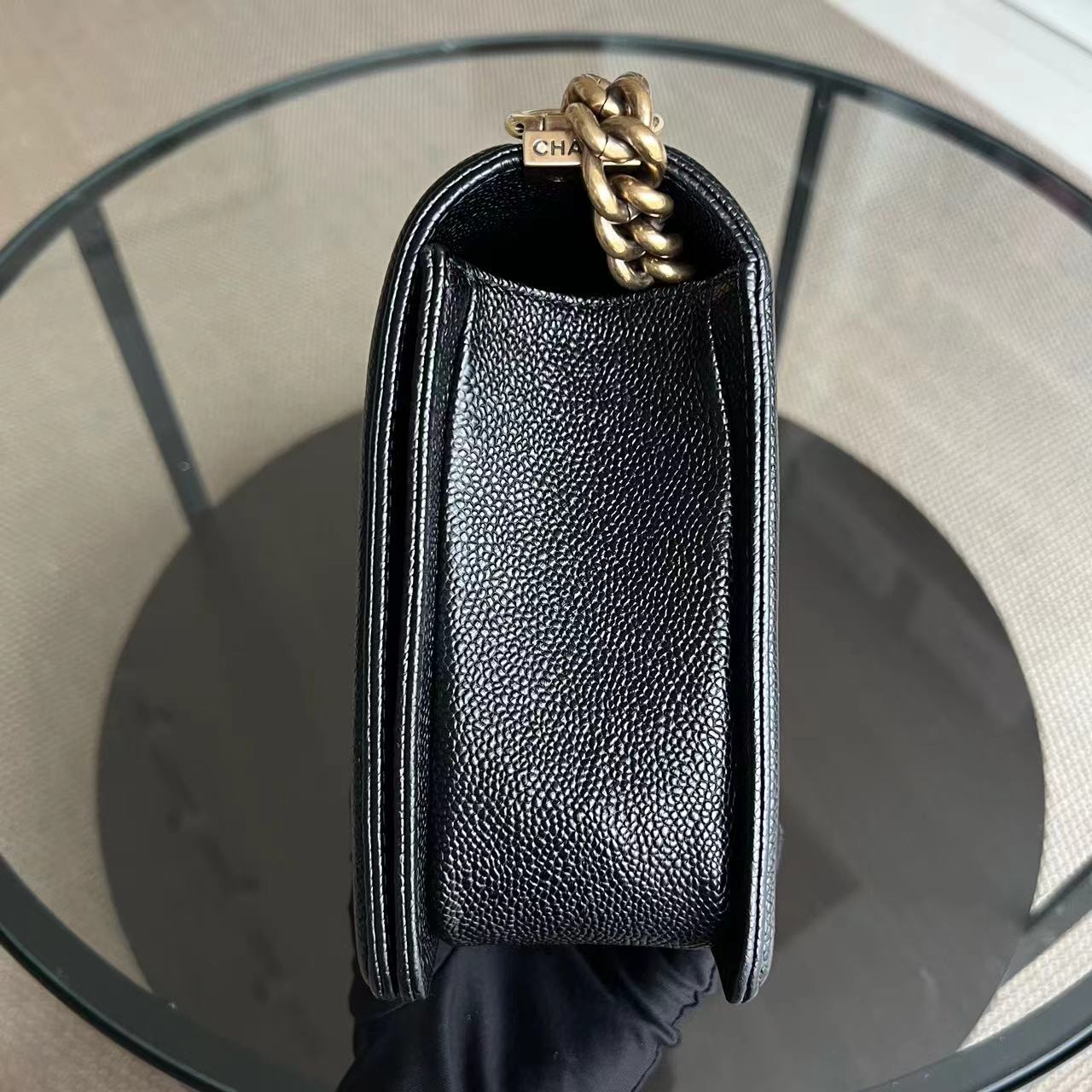 Caviar Boy New Medium 28CM Quilted Grained Calfskin Black Golden Hardware Series 20