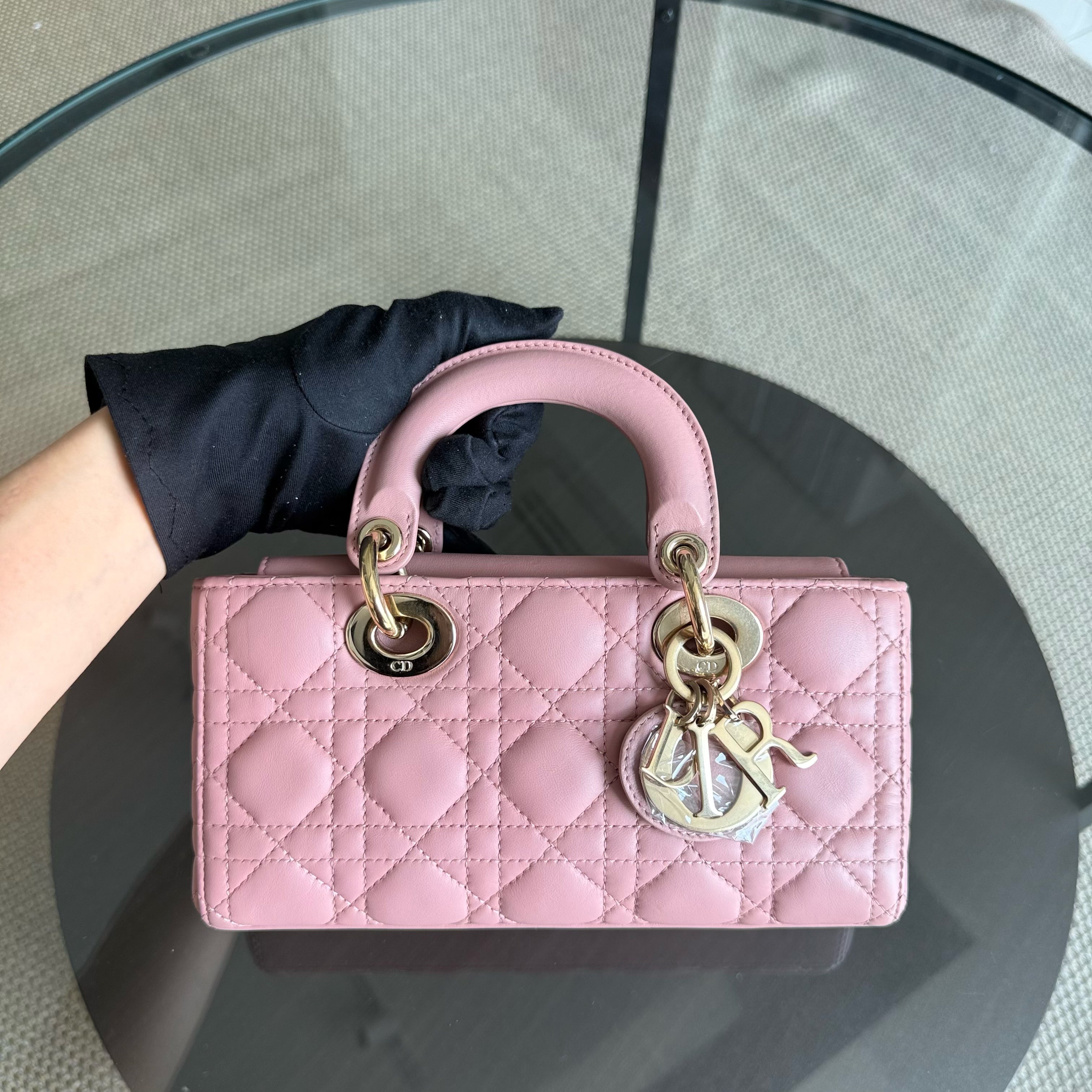 Dior Lady D-Joy Flap Small - Cannage Lambskin Pink Gold Hardware