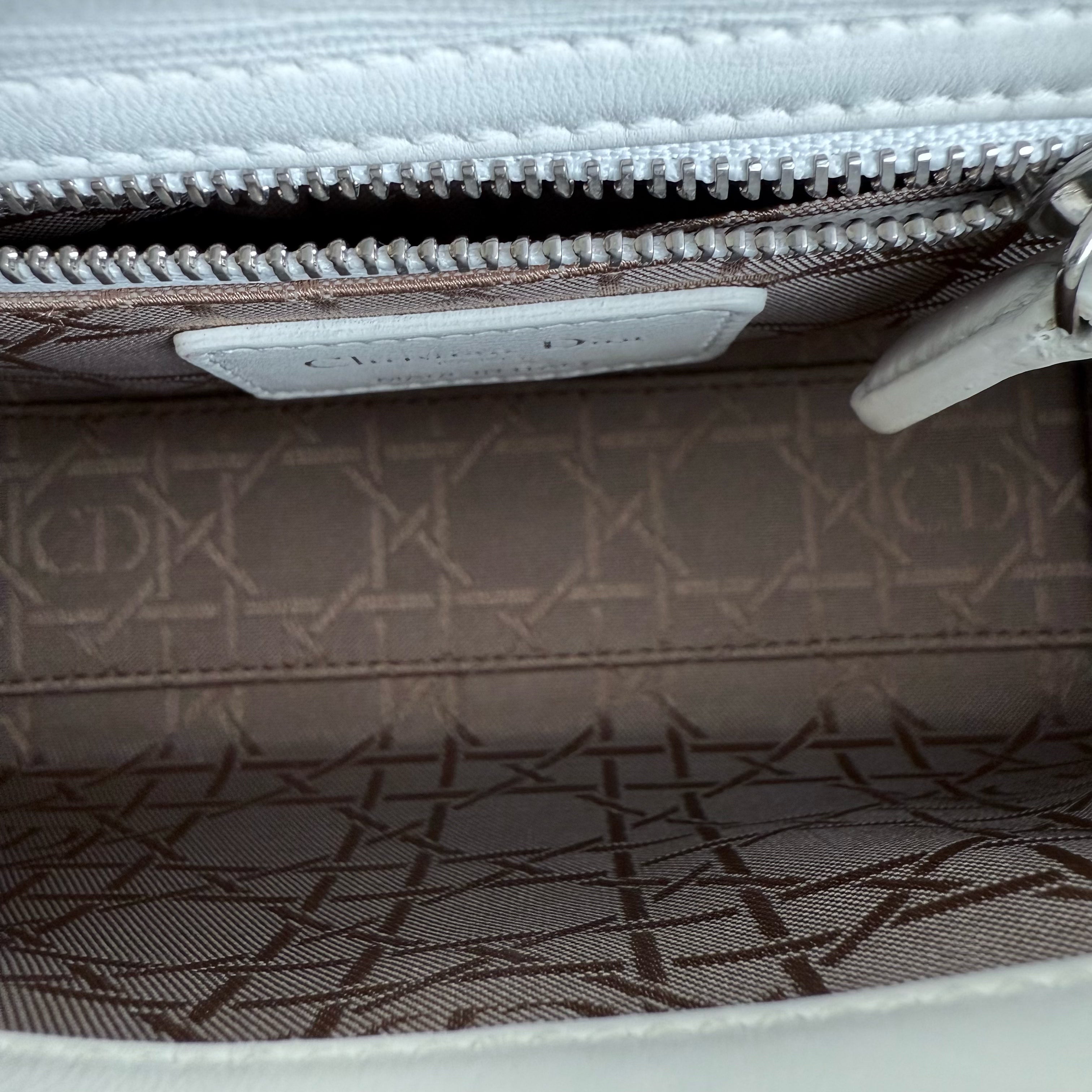 Dior Lady Mini - Cannage Lambskin White Silver Hardware Chain Strap