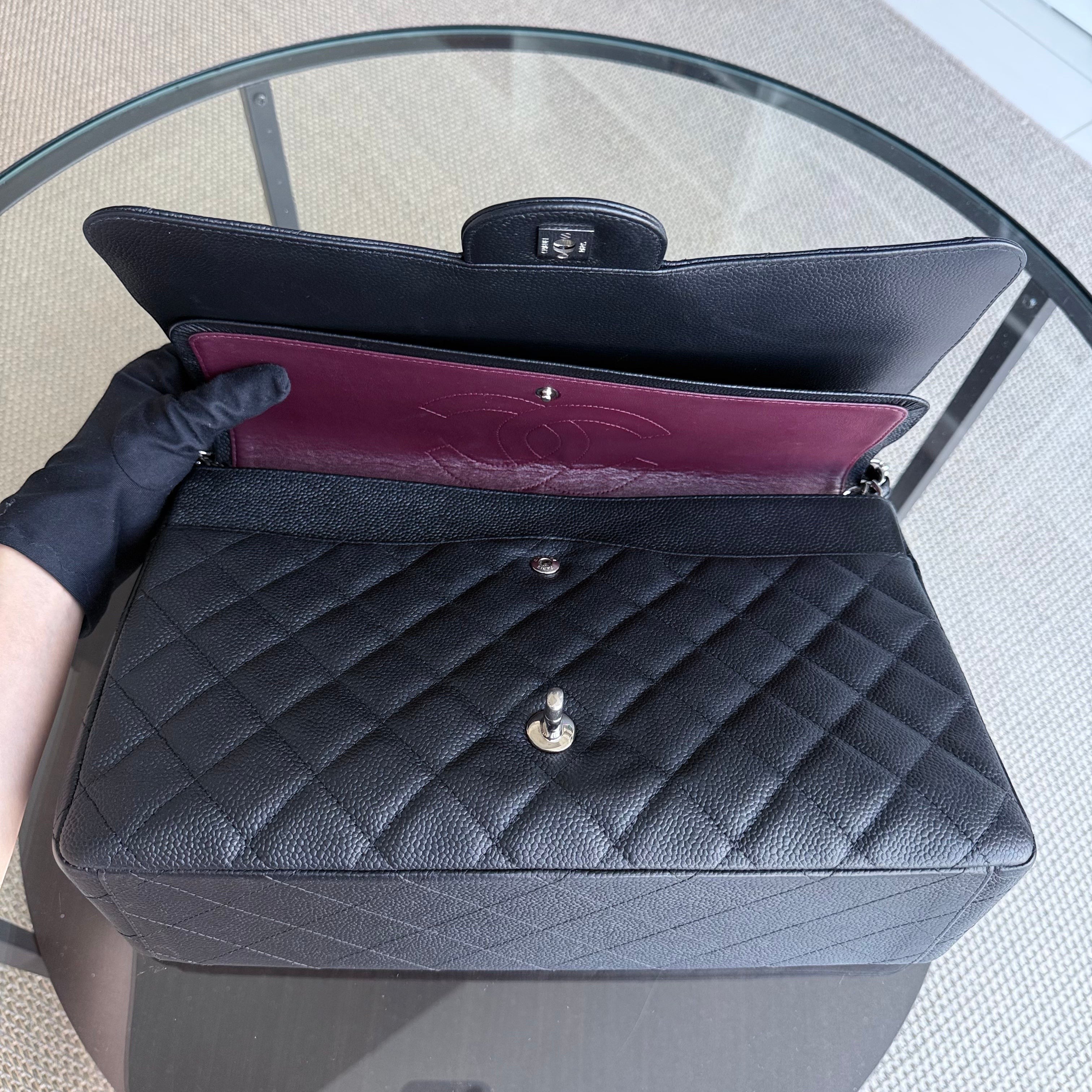 Chanel Classic Flap Maxi - Caviar 33CM Double Flap Black Silver Hardware Series 18