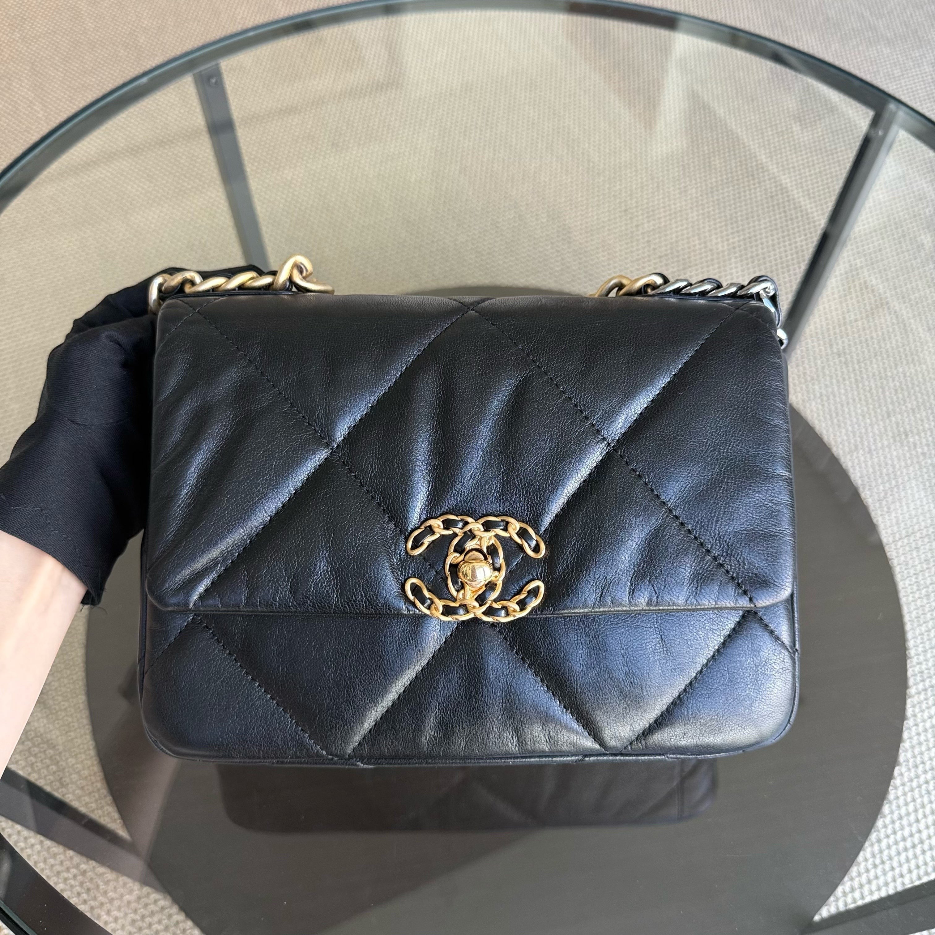 Chanel 19 Bag Small C19 - Quilted Goatskin Black Gold Two-tone Hardware Series 30