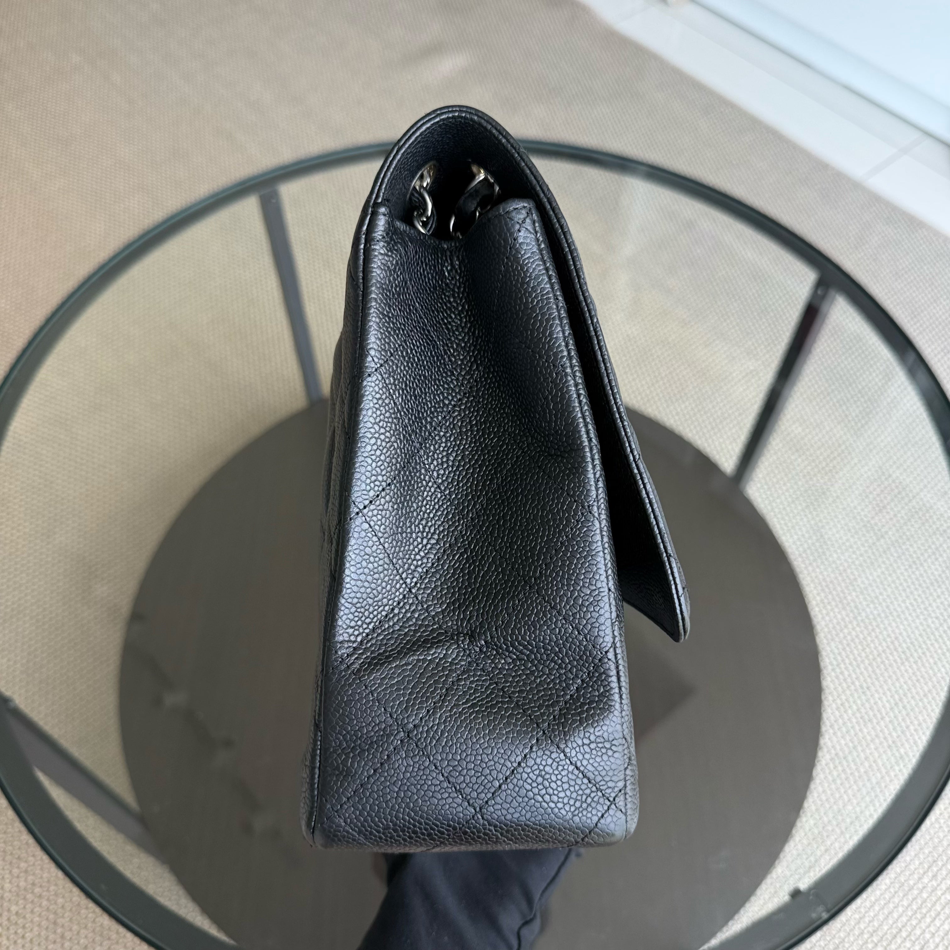 Chanel Classic Flap Maxi - Caviar 33CM Single Flap Quilted Black Silver Harware Series 13