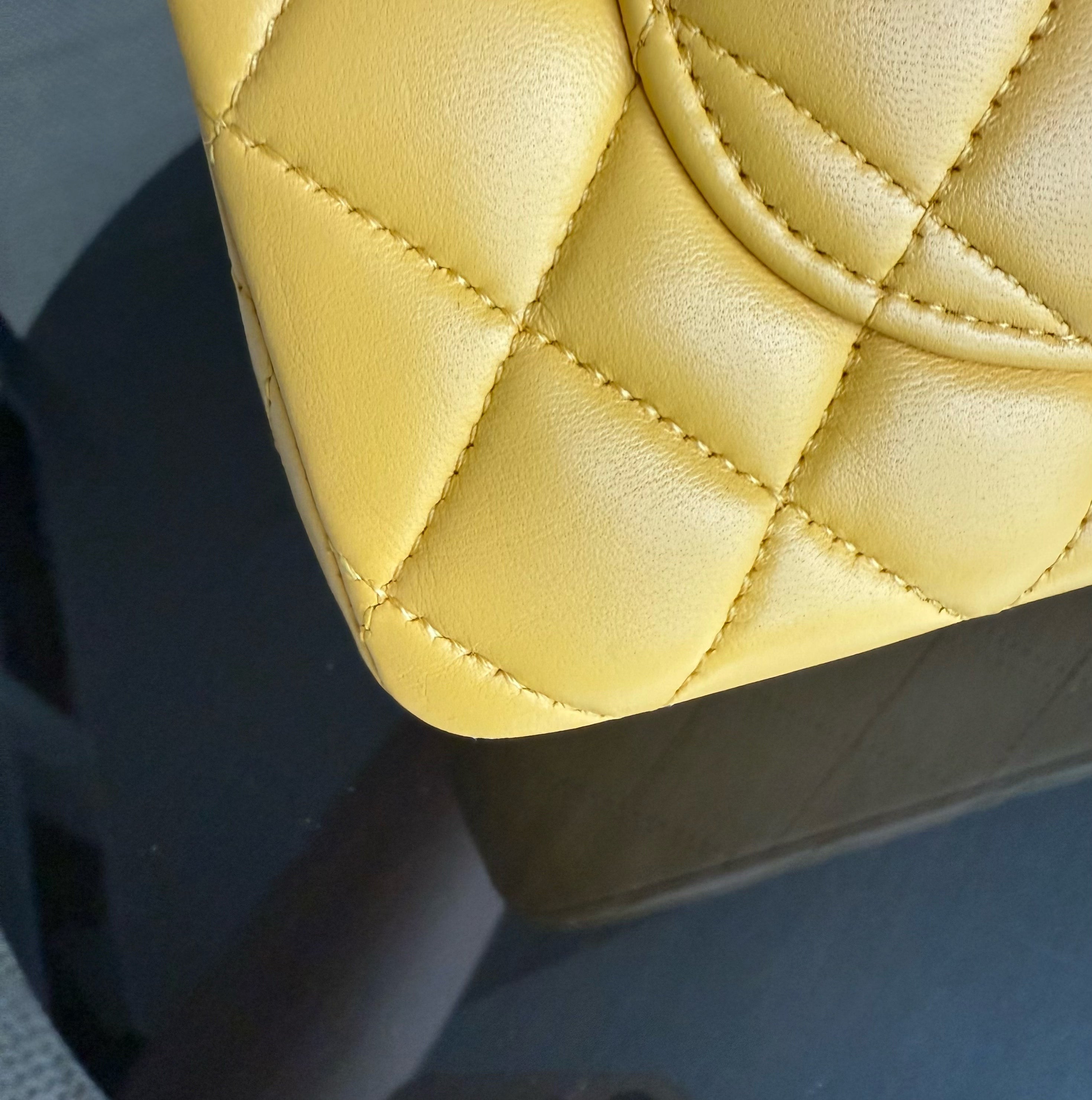 Chanel Classic Flap Small - 23CM Quilted Lambskin Yellow Silver Hardware Series 25
