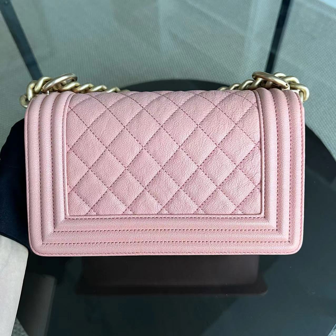 Chanel Boy Small - 20CM Caviar Quilted Grained Calfskin Pink Leboy Golden Hardware Series 27